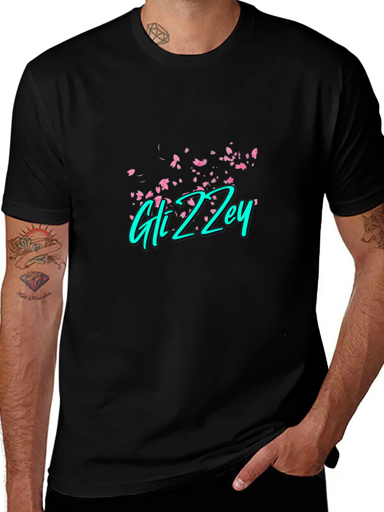 Gli Zzey Black T-Shirt with Floral Design