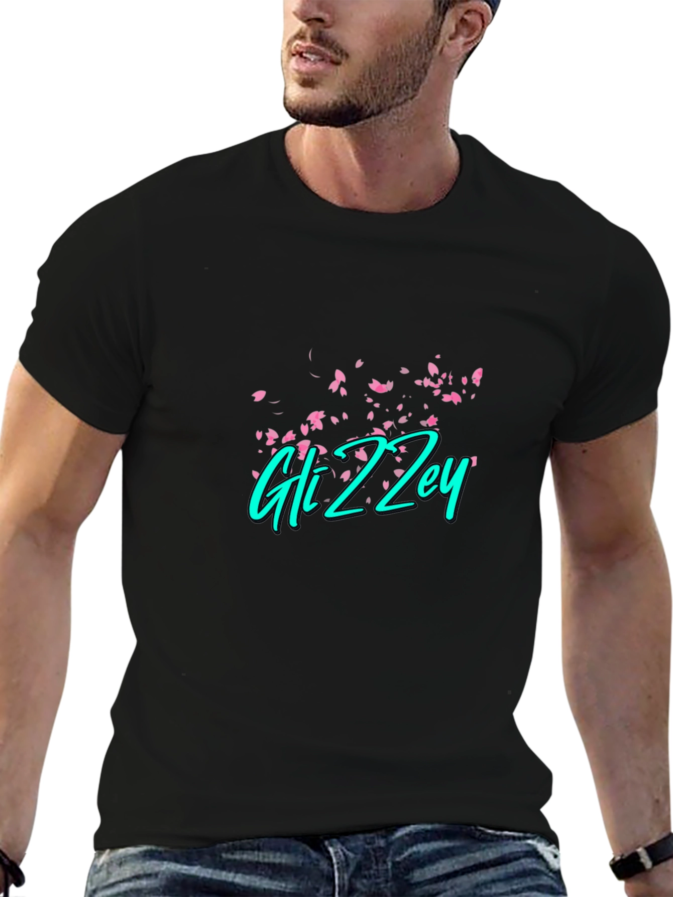Gli Zzey Black T-Shirt with Floral Design