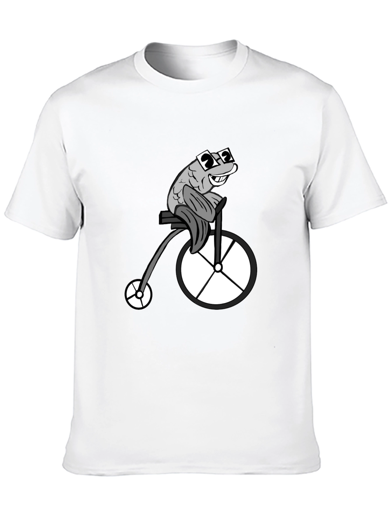 Funny Fish on a Bike Graphic T-Shirt - Black