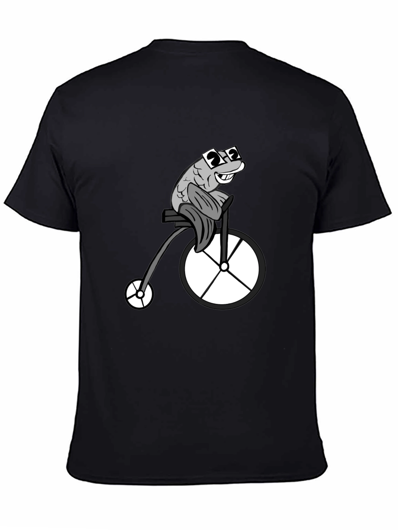 Funny Fish on a Bike Graphic T-Shirt - Black