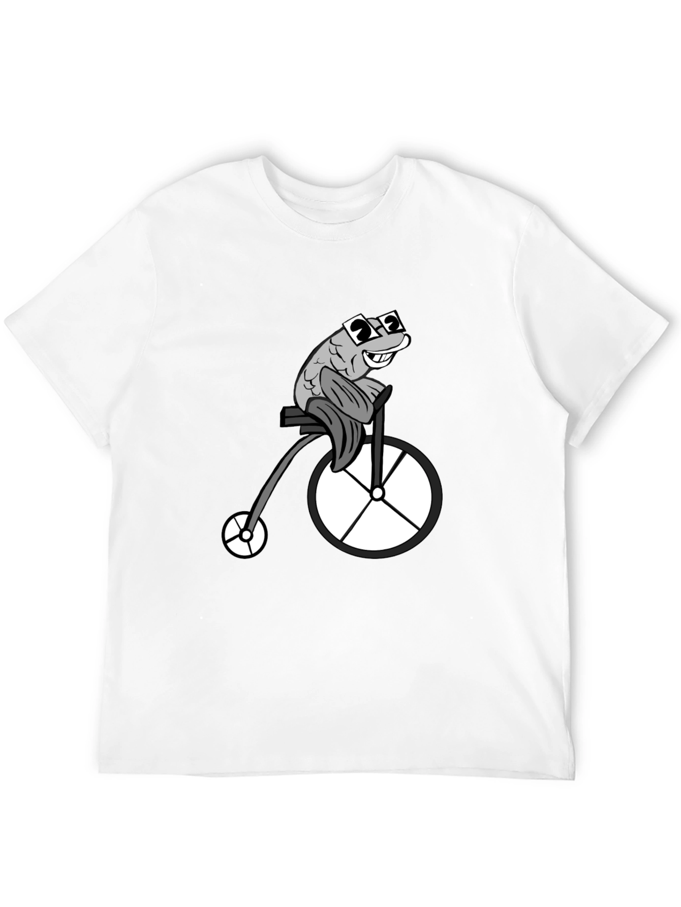 Funny Fish on a Bike Graphic T-Shirt - Black