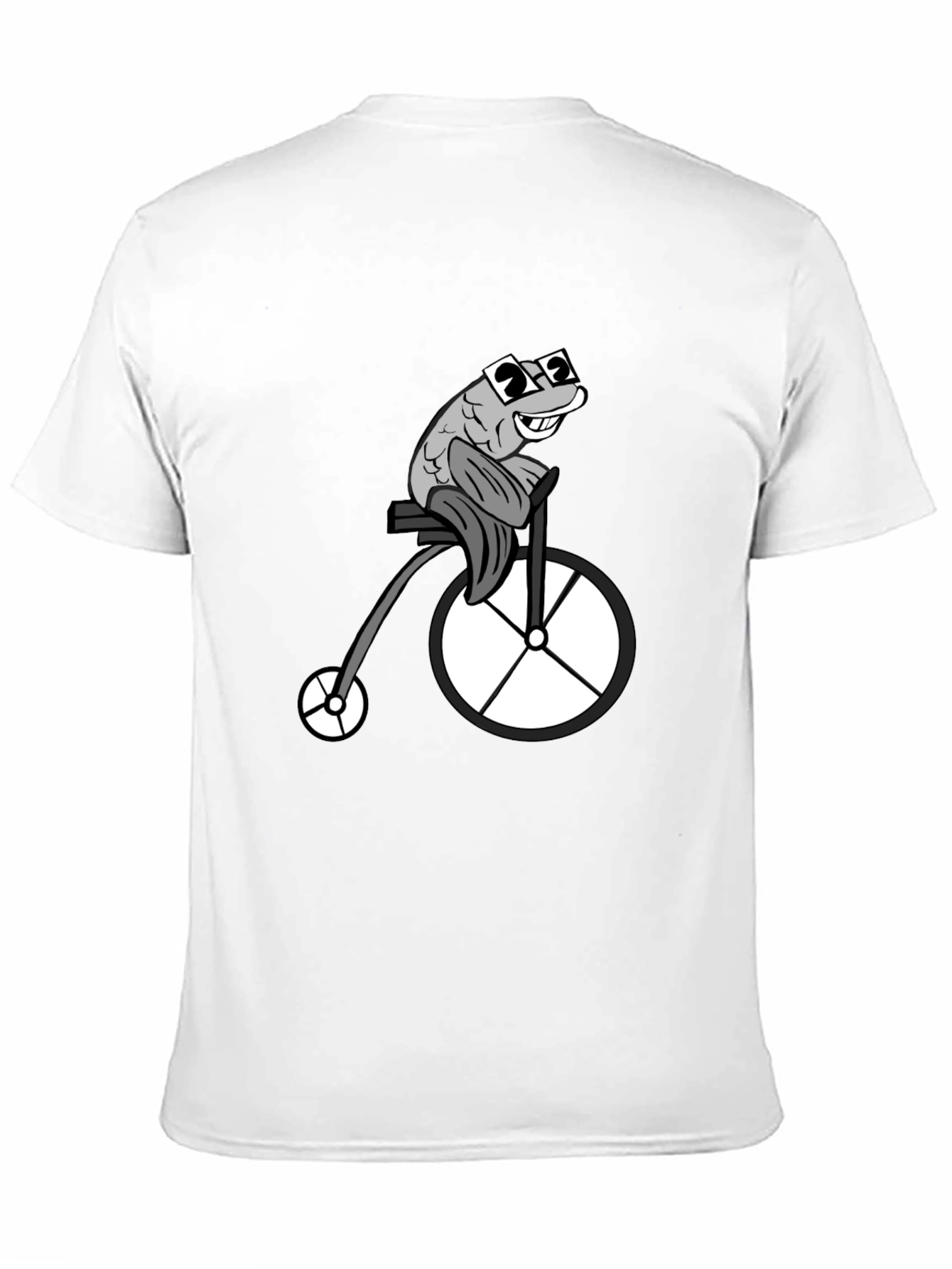 Funny Fish on a Bike Graphic T-Shirt - Black
