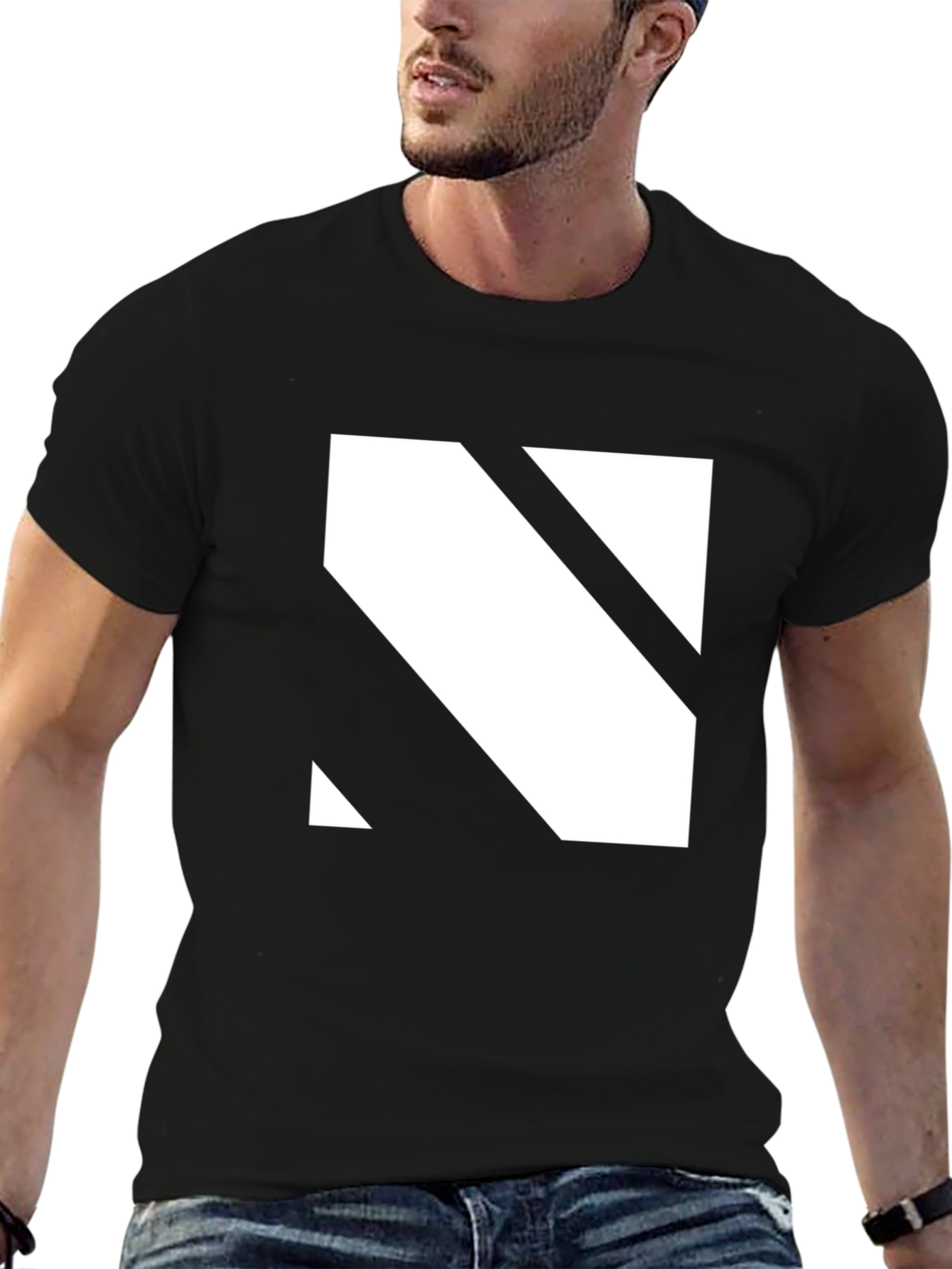 Modern Black T-Shirt with Geometric White Graphic