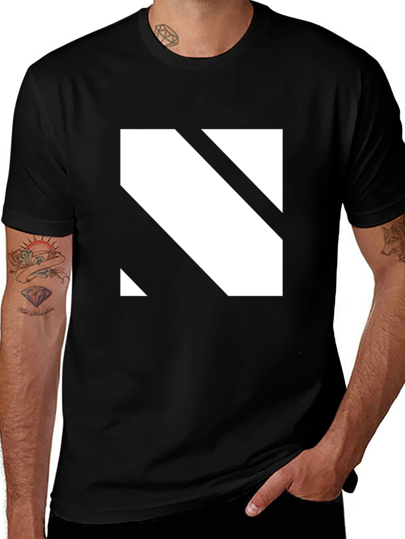 Modern Black T-Shirt with Geometric White Graphic