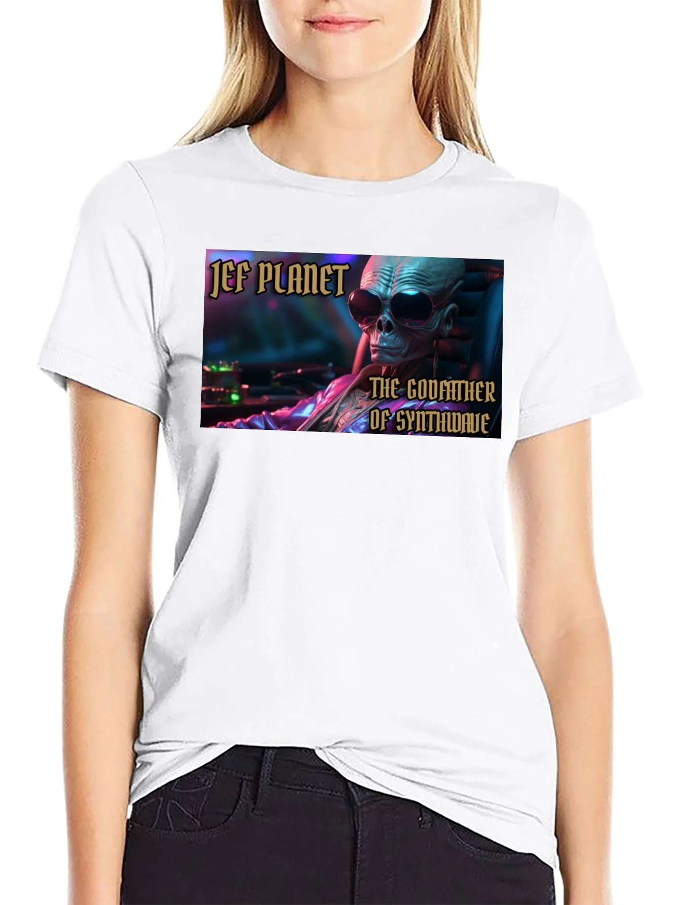 Jef Planet Godfather of Synthwave Black T-Shirt