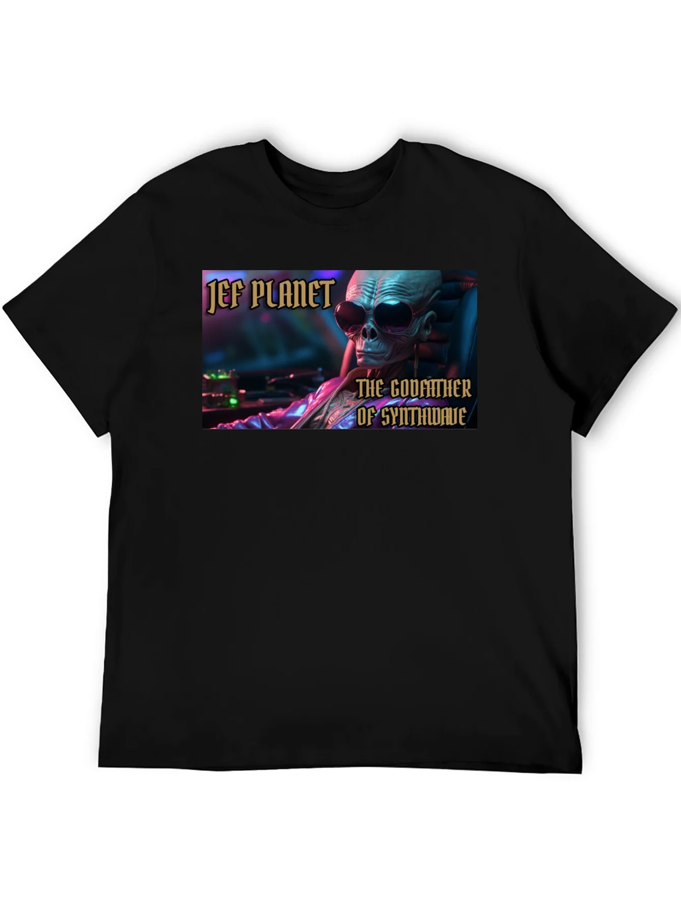 Jef Planet Godfather of Synthwave Black T-Shirt