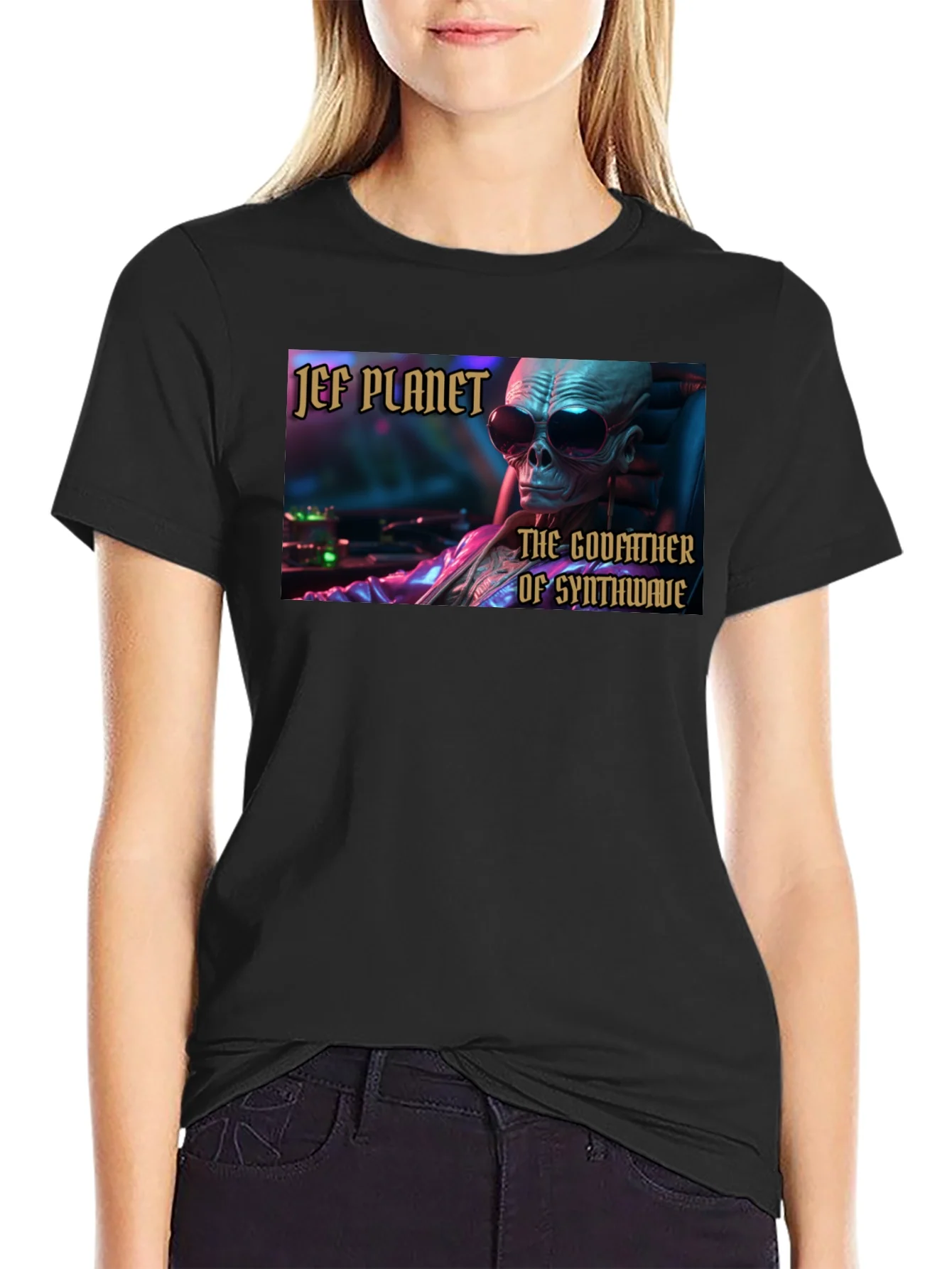 Jef Planet Godfather of Synthwave Black T-Shirt