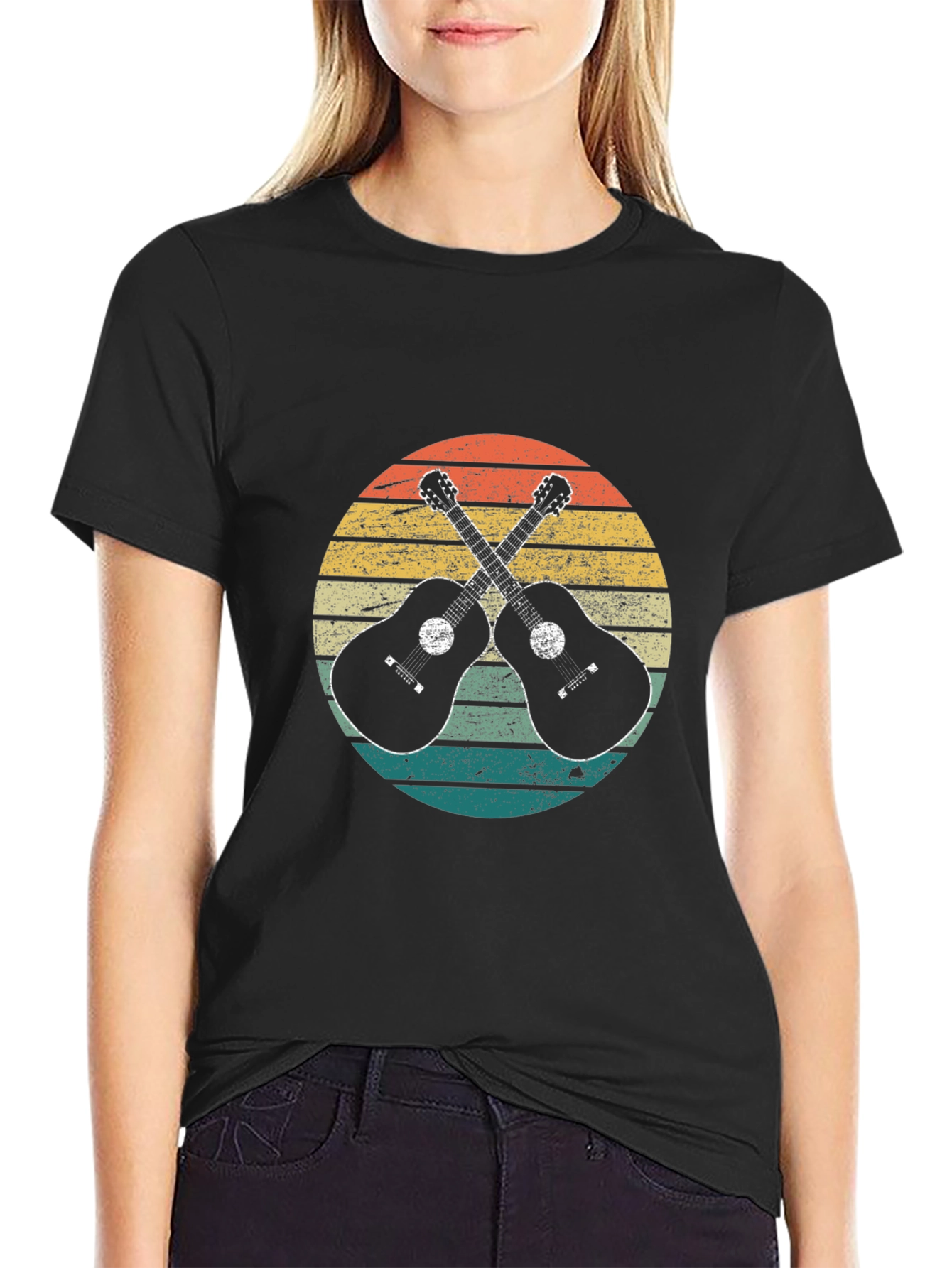 Retro Sunset Guitar Graphic T-Shirt - Music Lover Tee