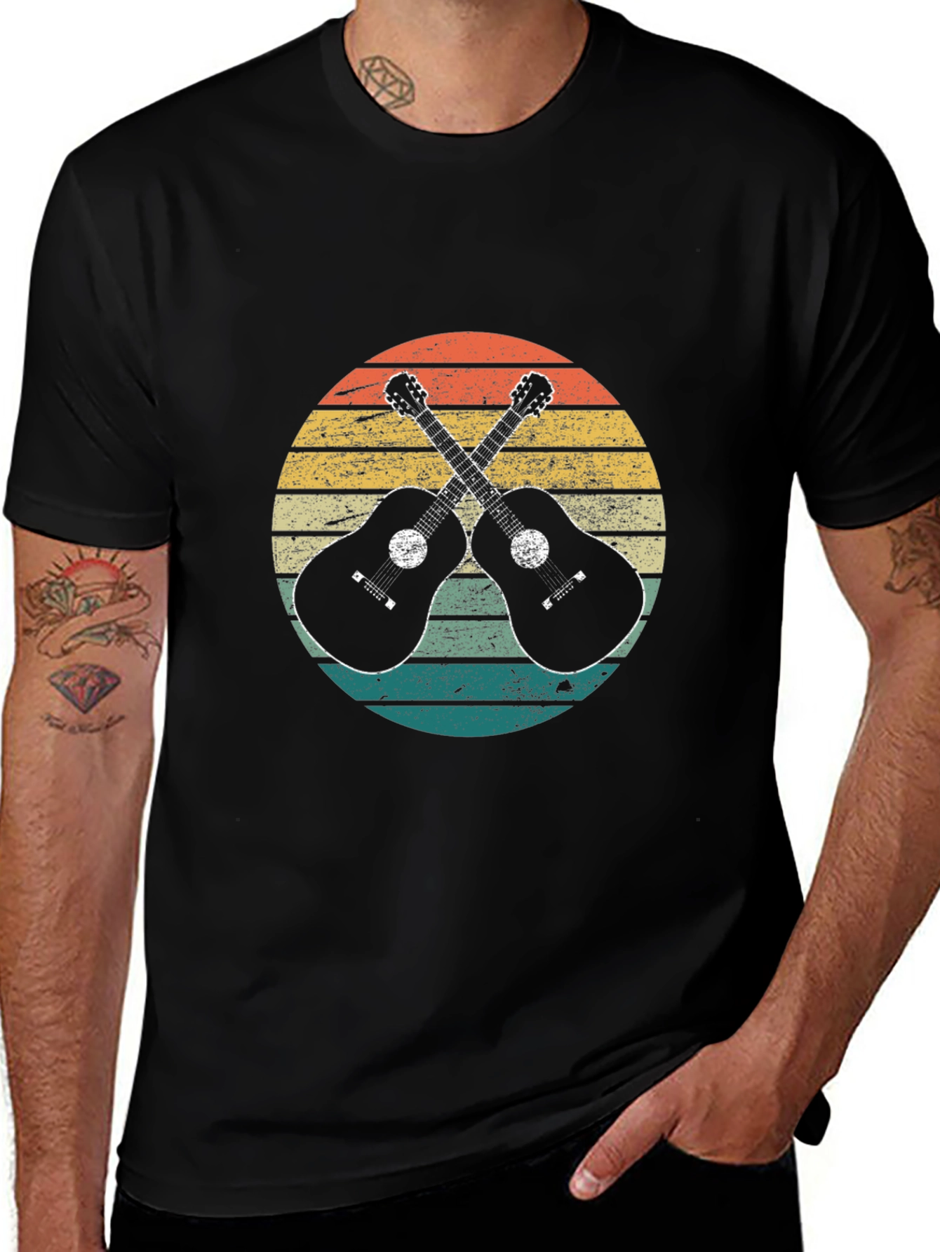 Retro Sunset Guitar Graphic T-Shirt - Music Lover Tee