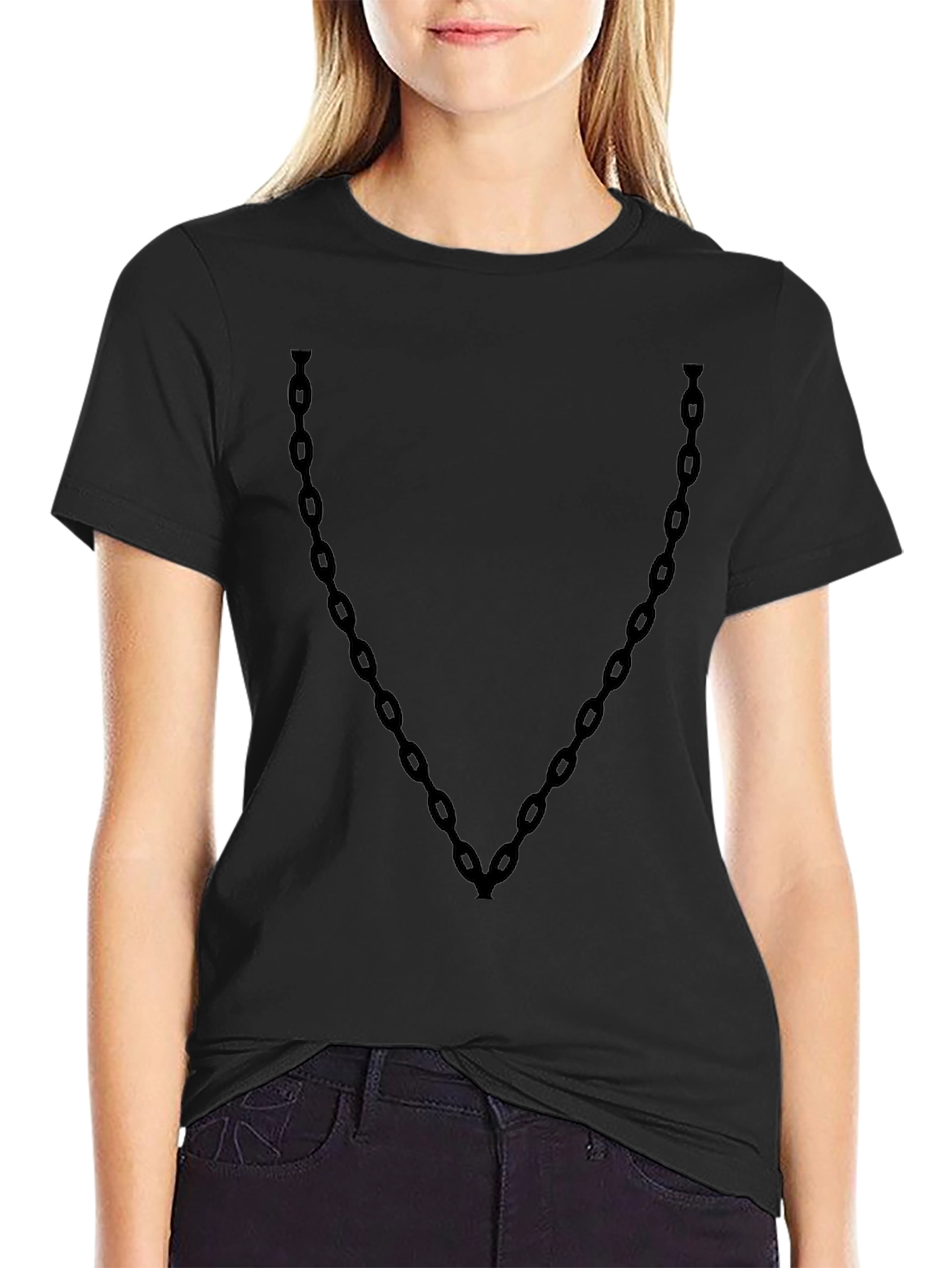 Mens Black Chain V-Neck T-Shirt