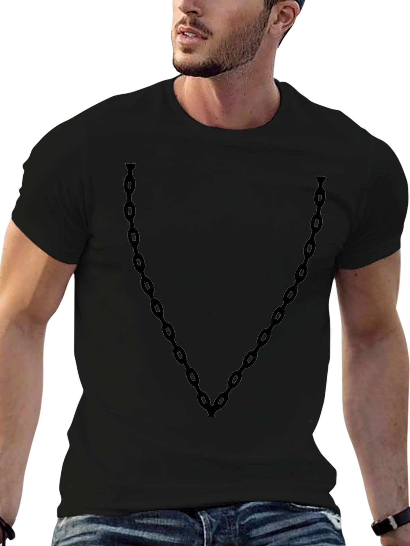 Mens Black Chain V-Neck T-Shirt