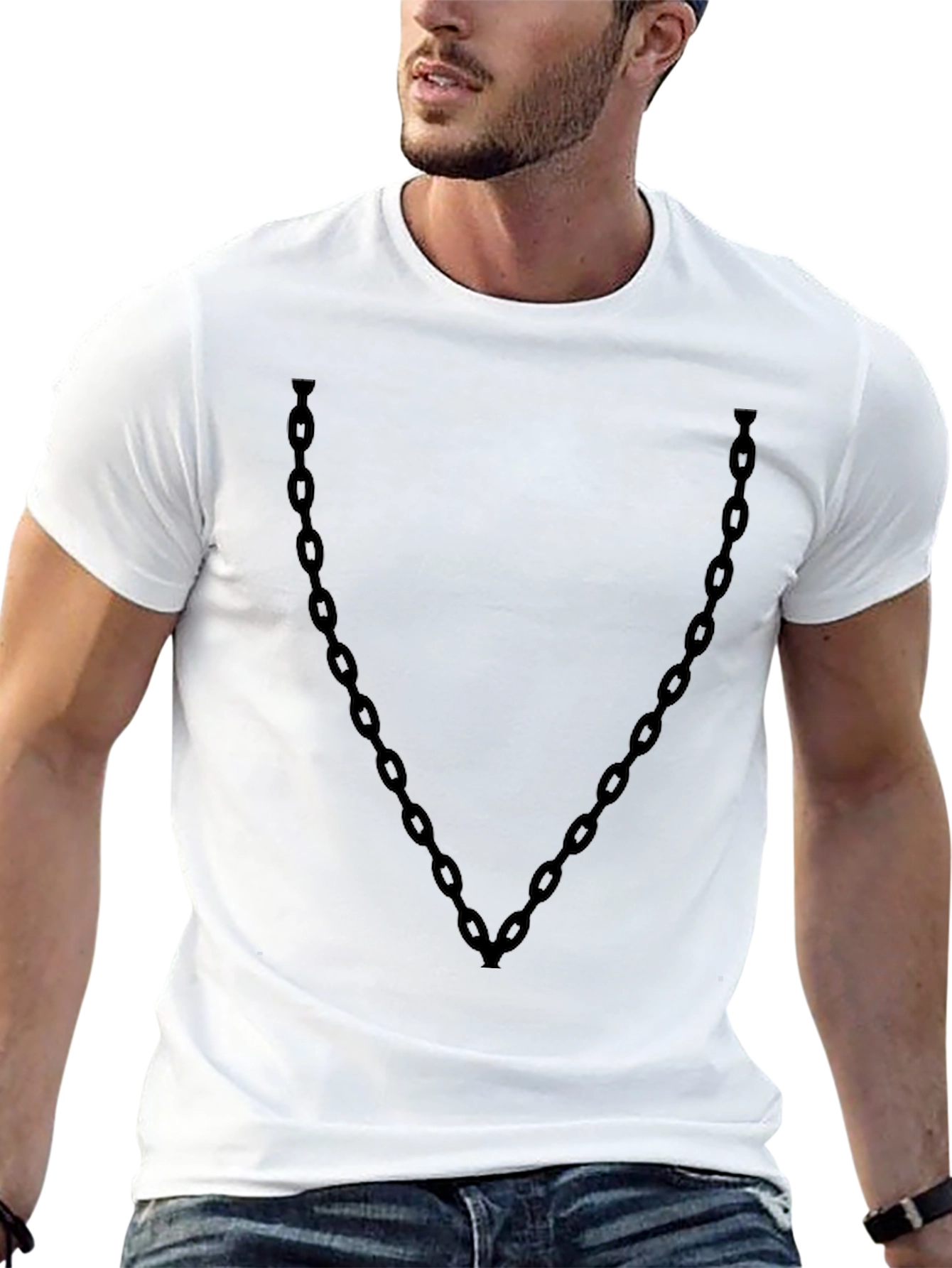 Mens Black Chain V-Neck T-Shirt