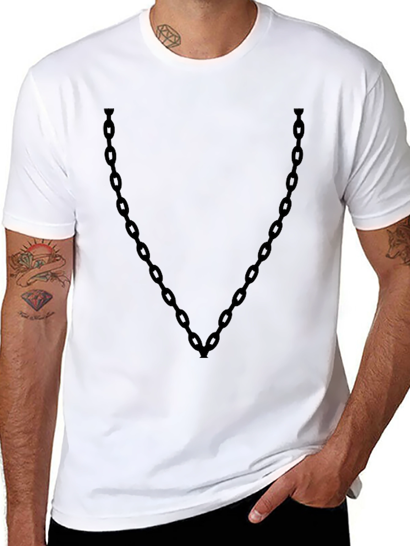 Mens Black Chain V-Neck T-Shirt