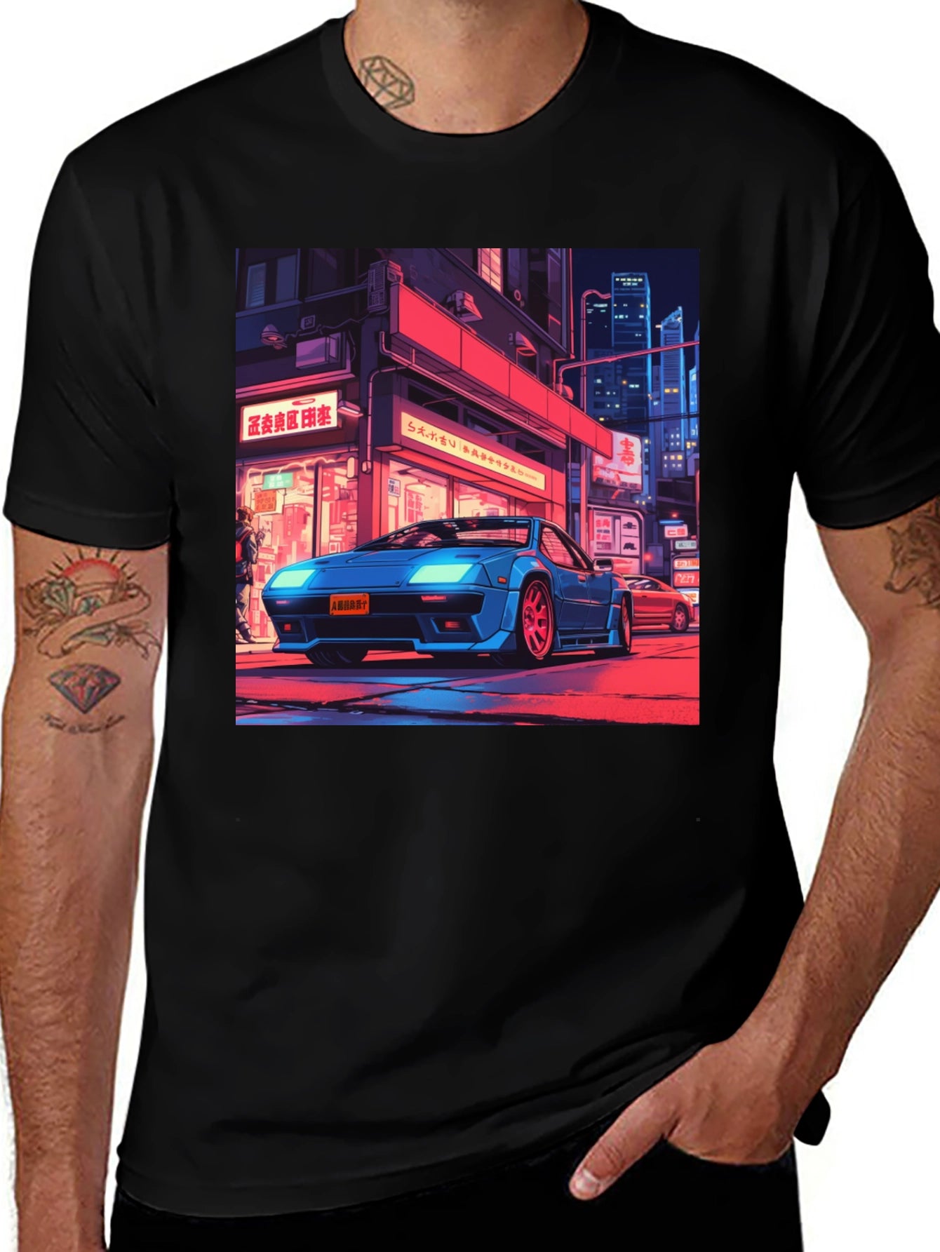 Retro Car Graphic Tee - Black Cotton T-Shirt