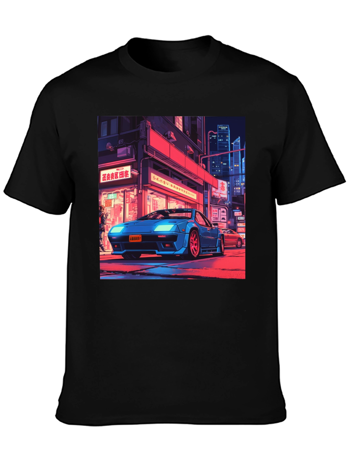 Retro Car Graphic Tee - Black Cotton T-Shirt