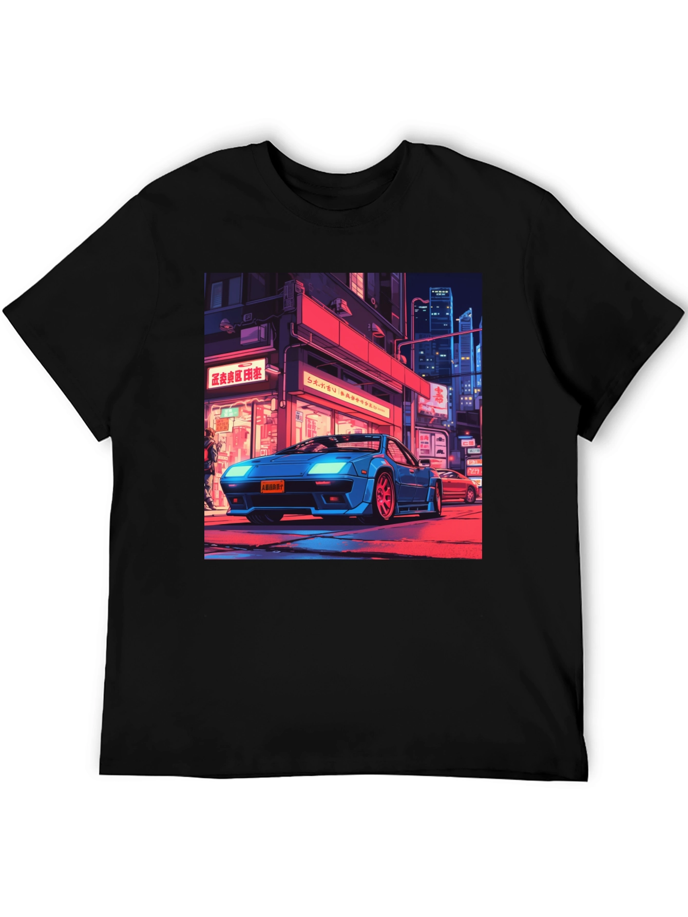 Retro Car Graphic Tee - Black Cotton T-Shirt