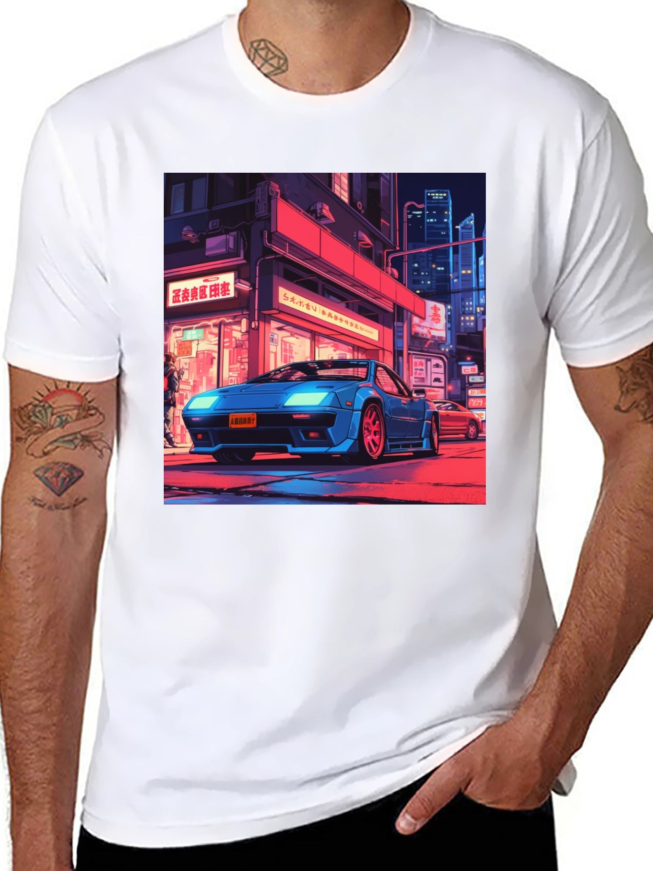 Retro Car Graphic Tee - Black Cotton T-Shirt