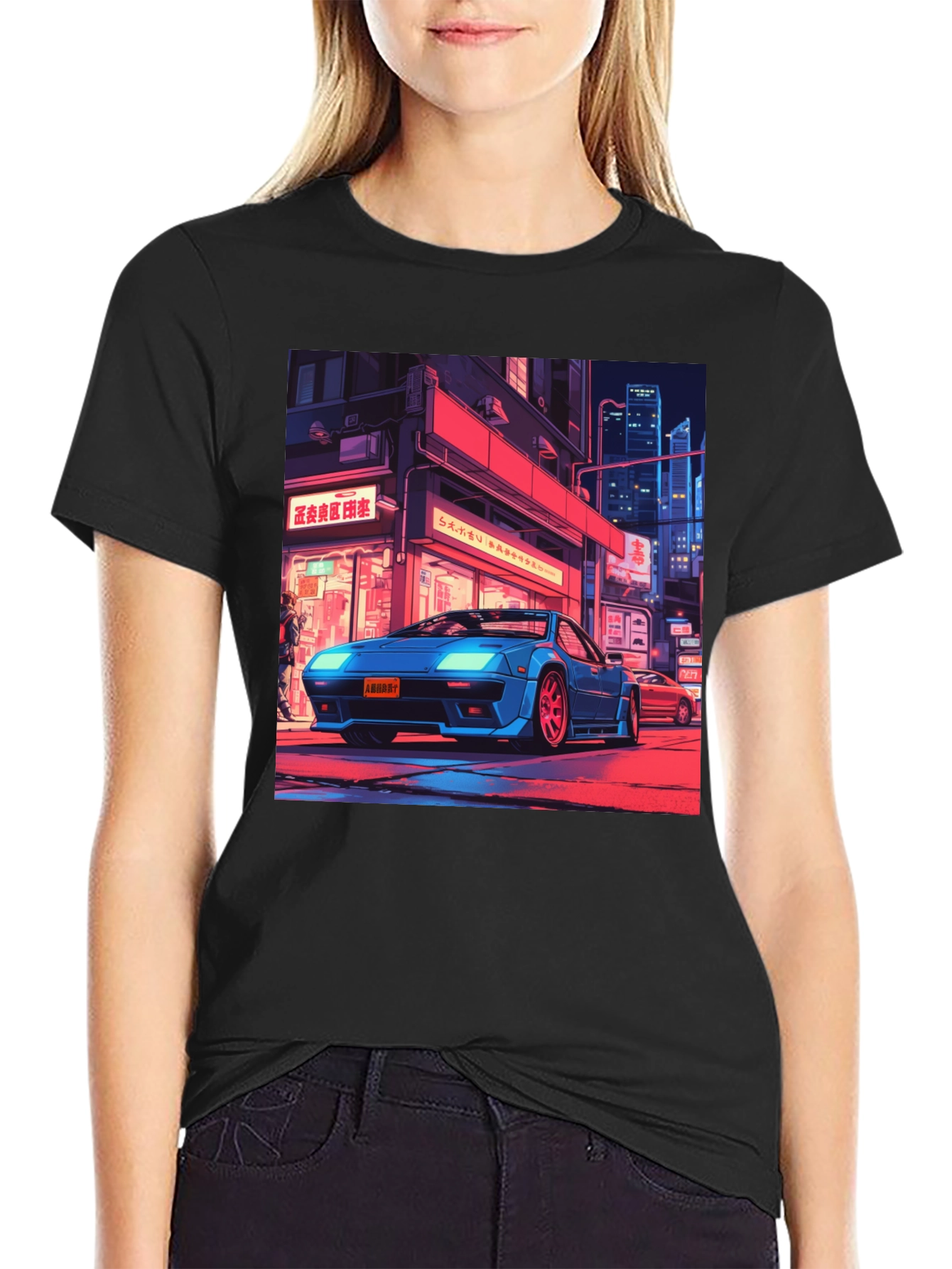 Retro Car Graphic Tee - Black Cotton T-Shirt