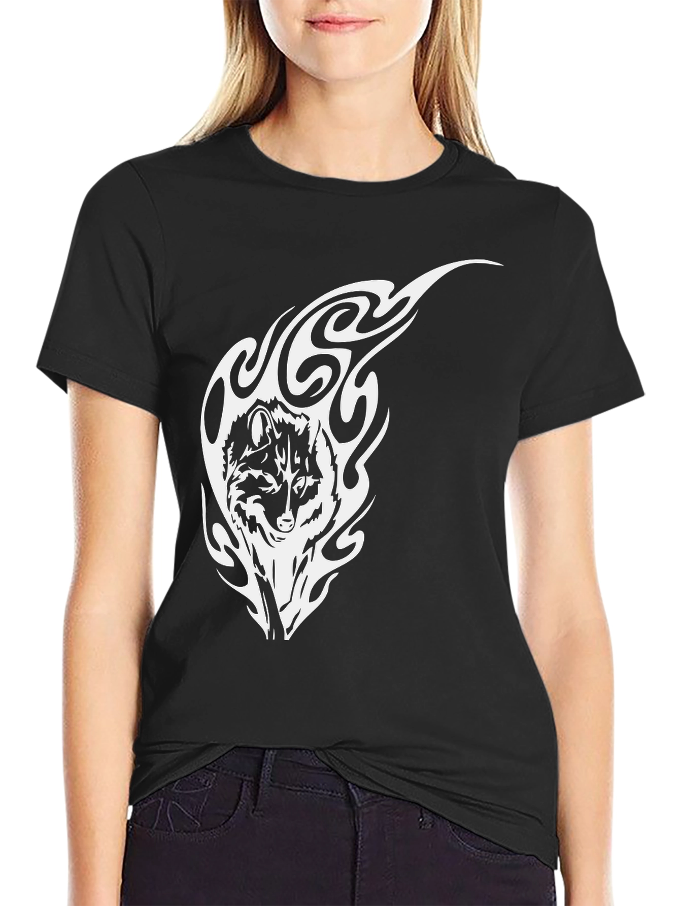 Wolf Flame Graphic Black T-Shirt