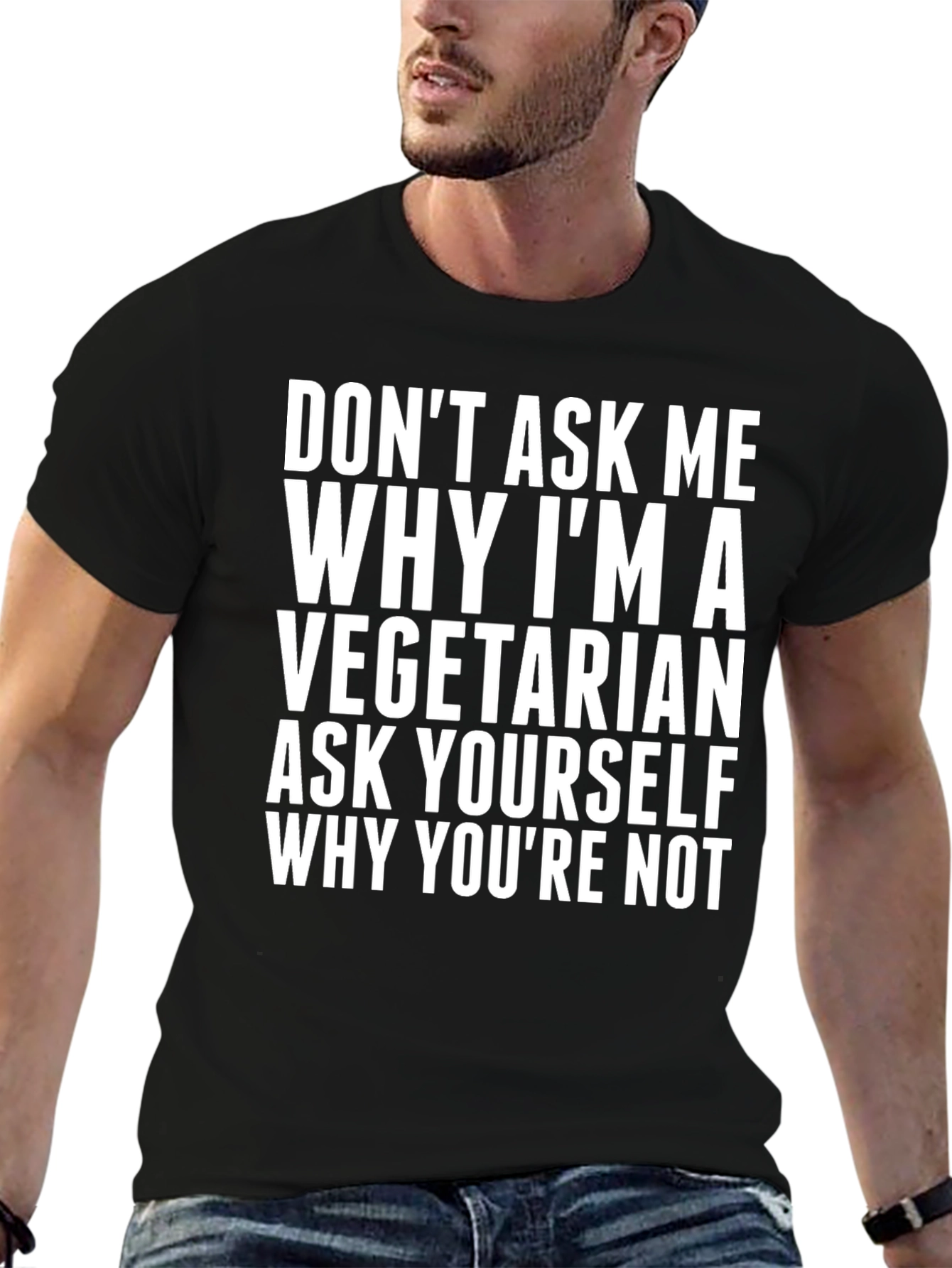 Vegetarian Slogan Graphic Tee - Ask Yourself!