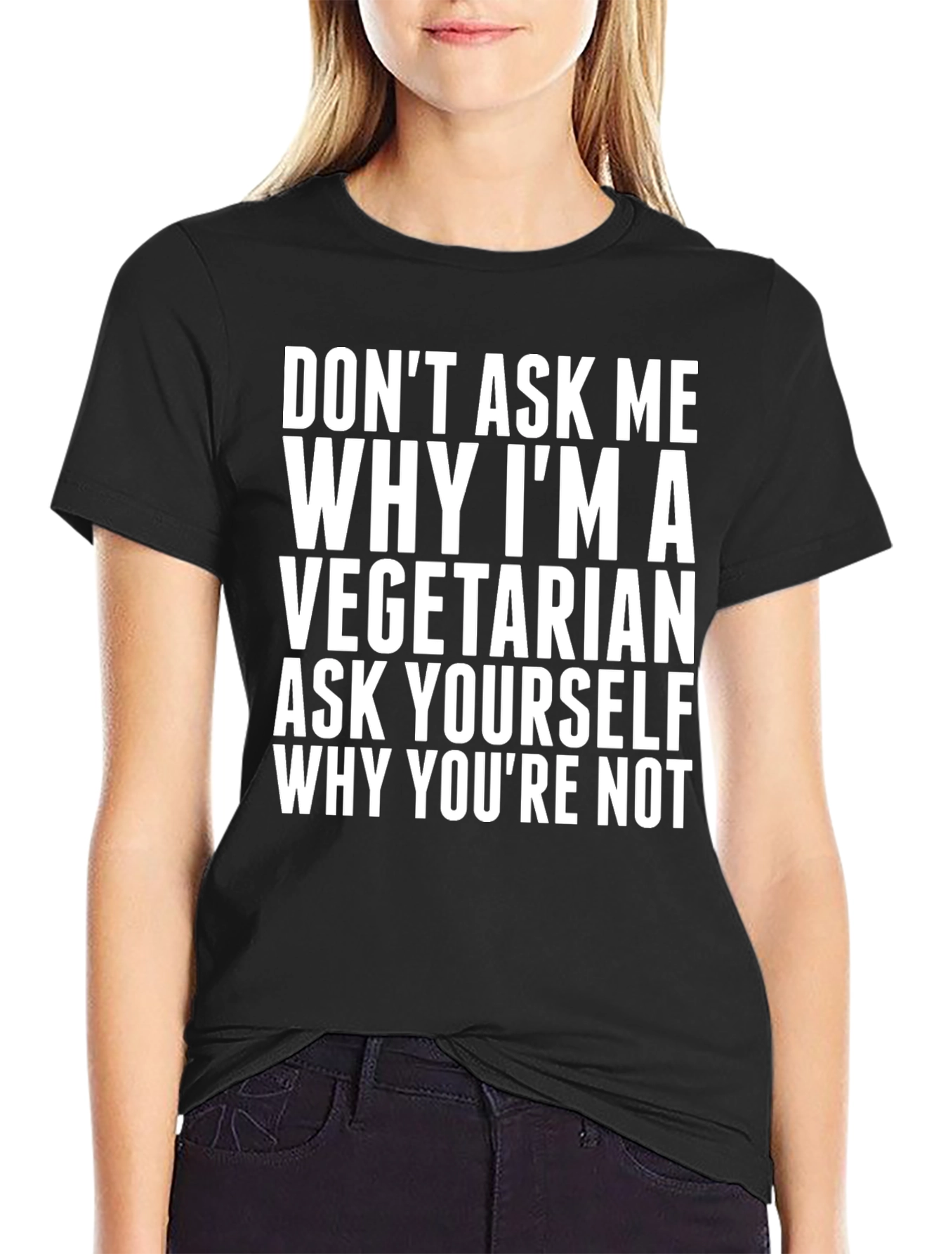 Vegetarian Slogan Graphic Tee - Ask Yourself!