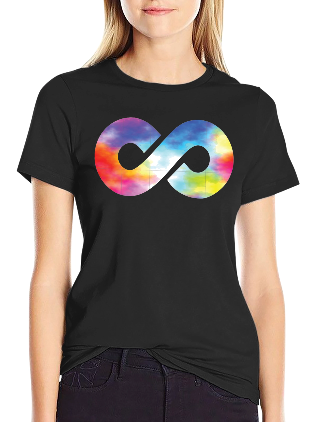 Tie-Dye Infinity Symbol Graphic Black T-Shirt