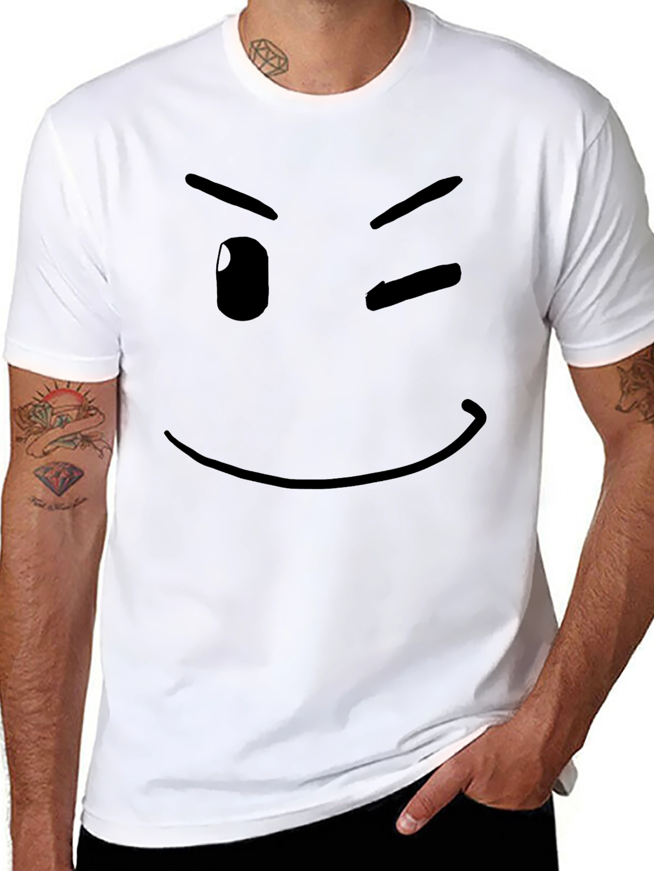 Winking Face Graphic T-Shirt - Casual Black Tee