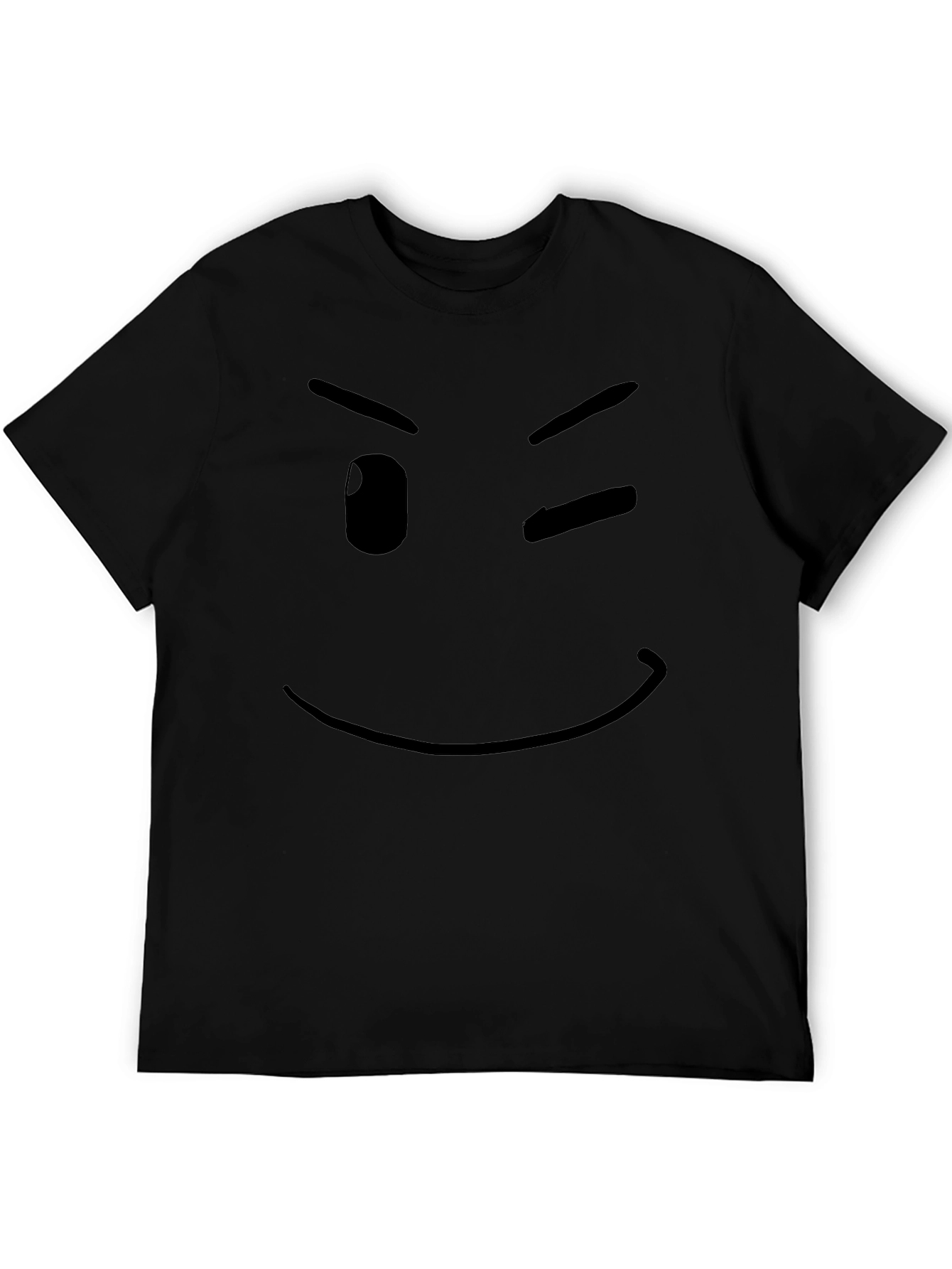 Winking Face Graphic T-Shirt - Casual Black Tee