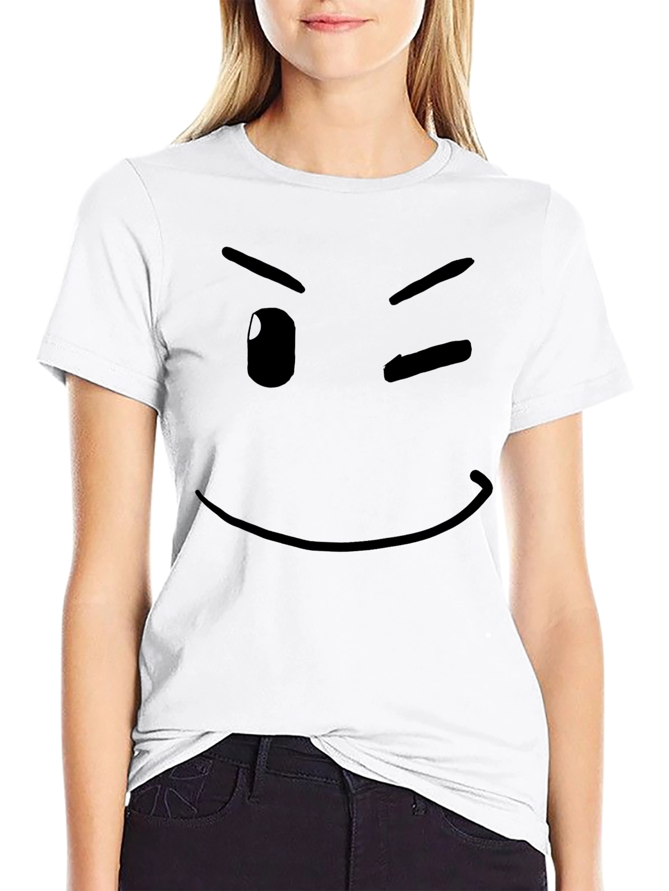 Winking Face Graphic T-Shirt - Casual Black Tee