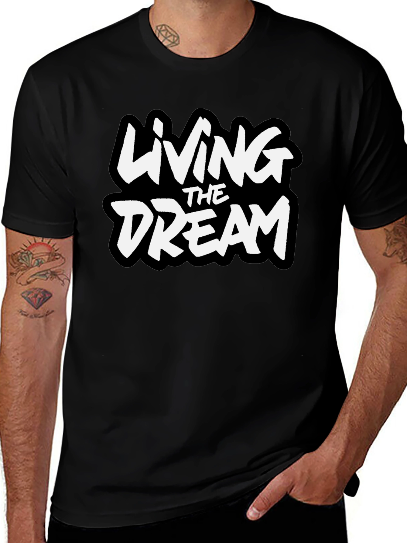 Living The Dream Graphic Tee - Black Cotton Blend