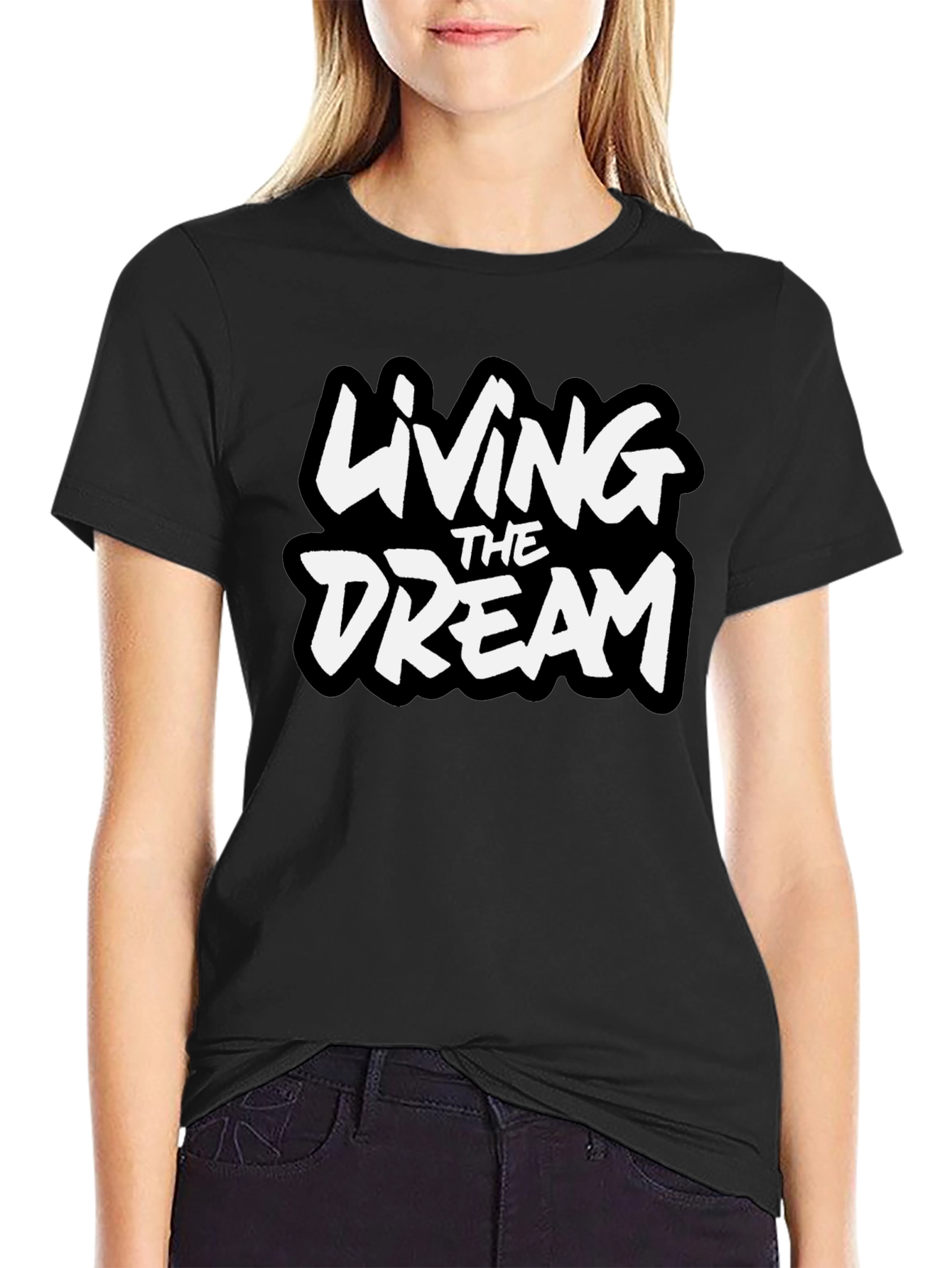 Living The Dream Graphic Tee - Black Cotton Blend