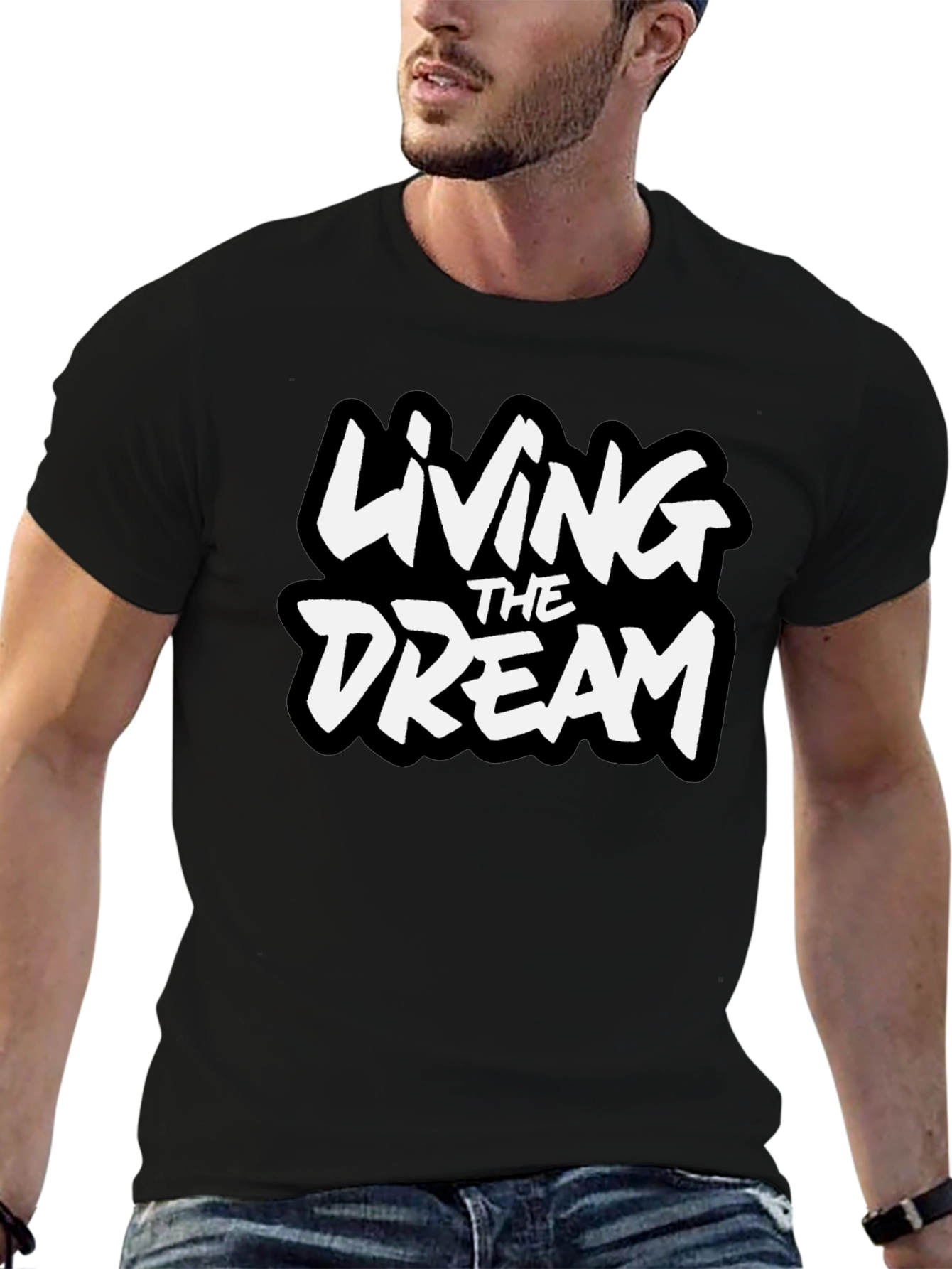 Living The Dream Graphic Tee - Black Cotton Blend