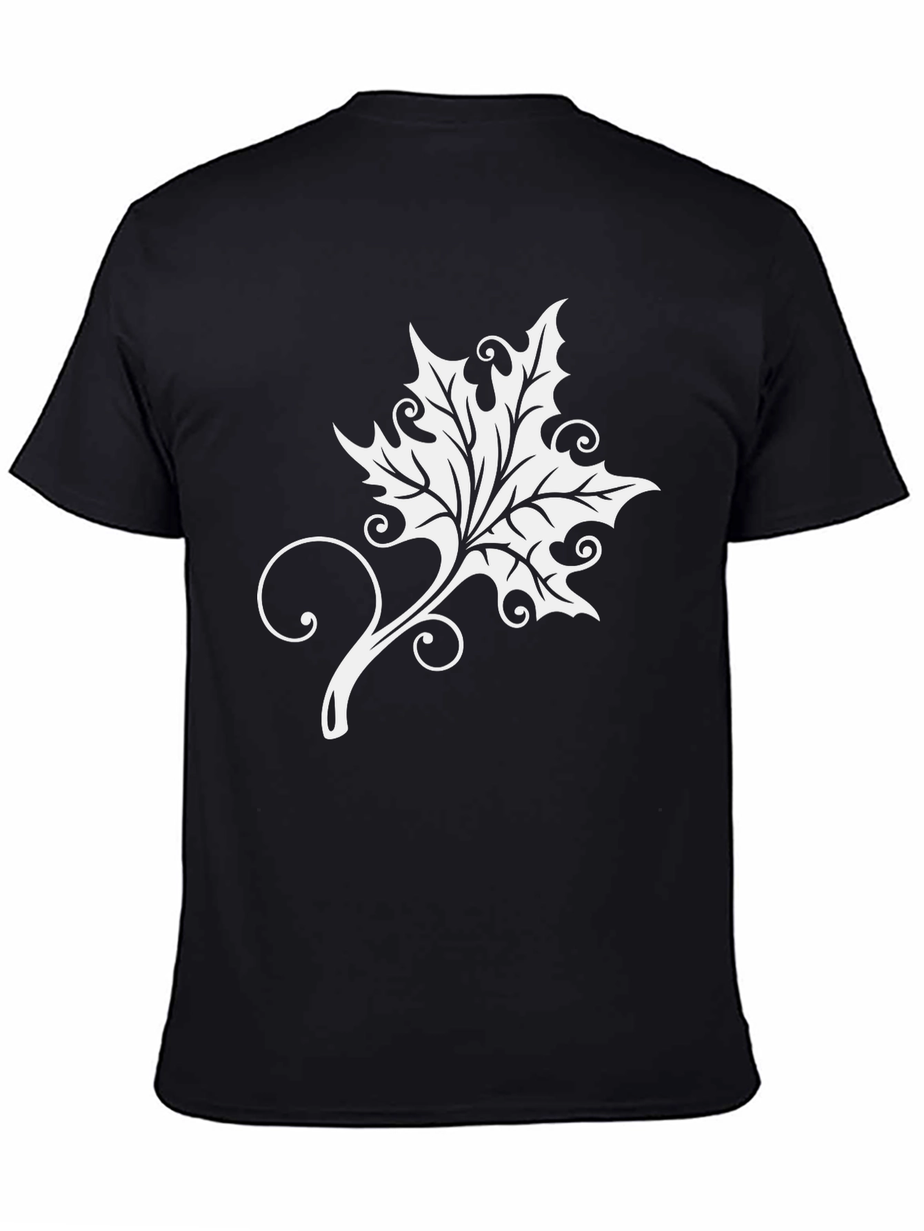 Elegant Leaf Graphic Tee - Soft Black Cotton Blend