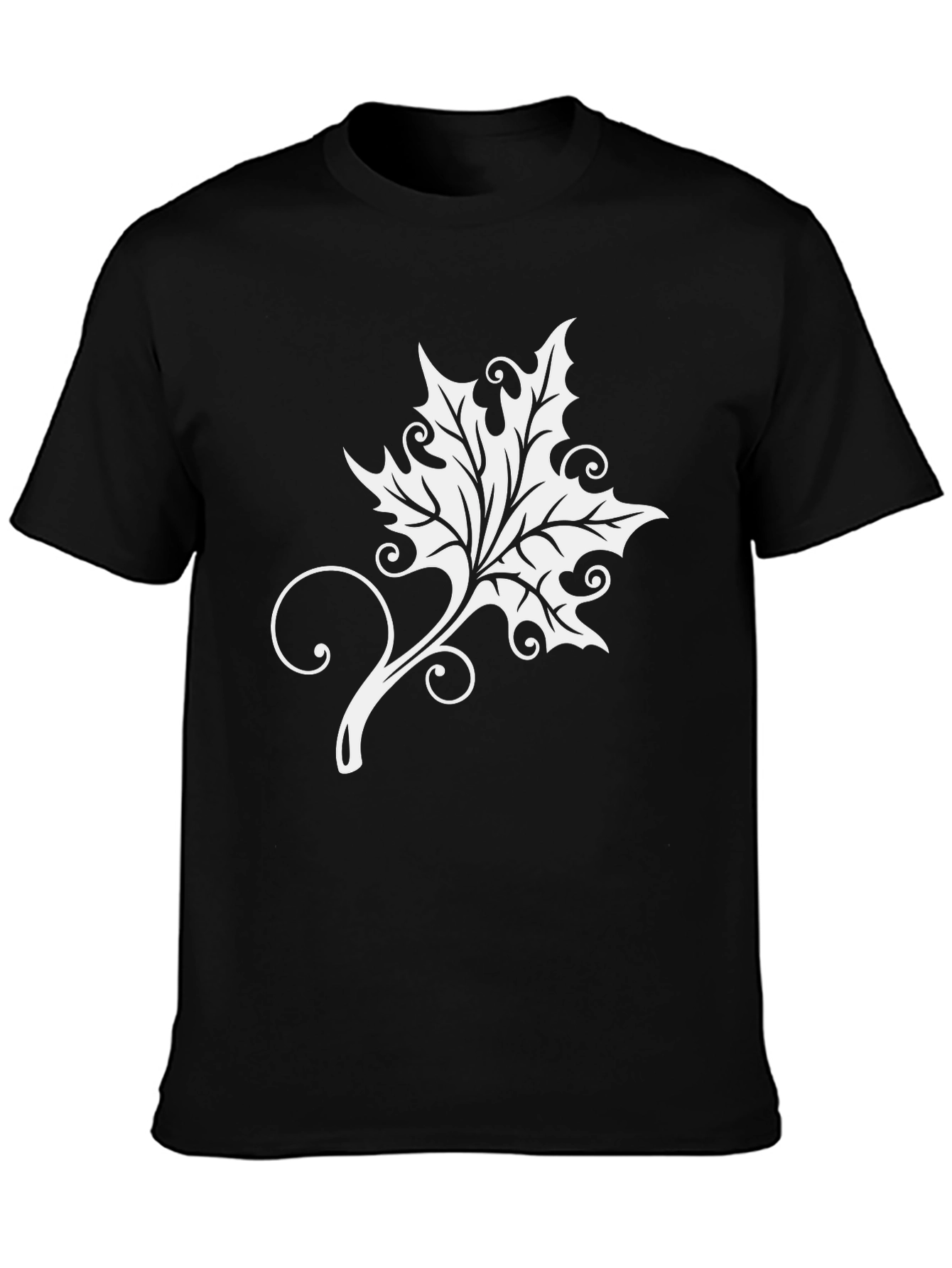 Elegant Leaf Graphic Tee - Soft Black Cotton Blend