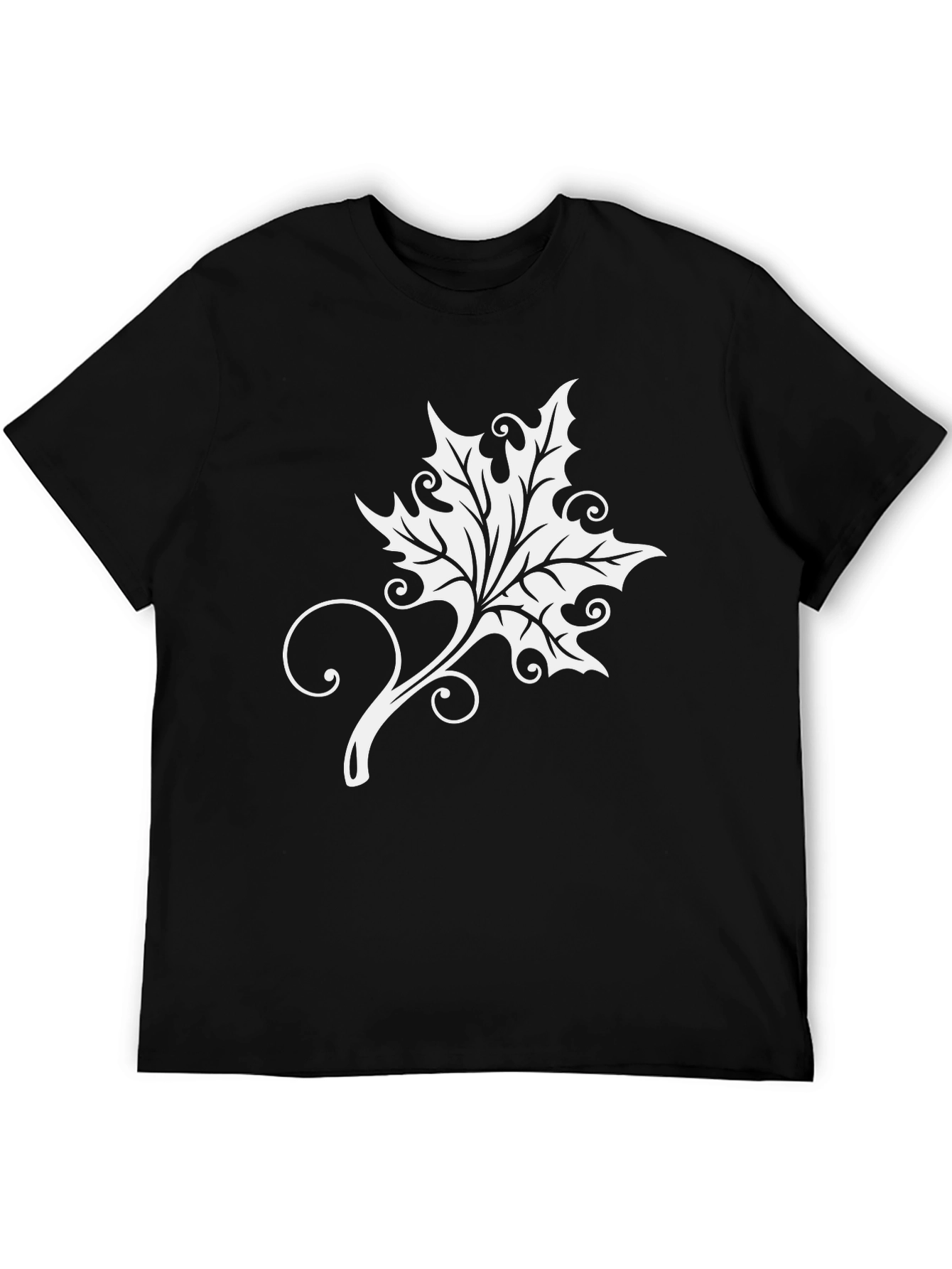 Elegant Leaf Graphic Tee - Soft Black Cotton Blend