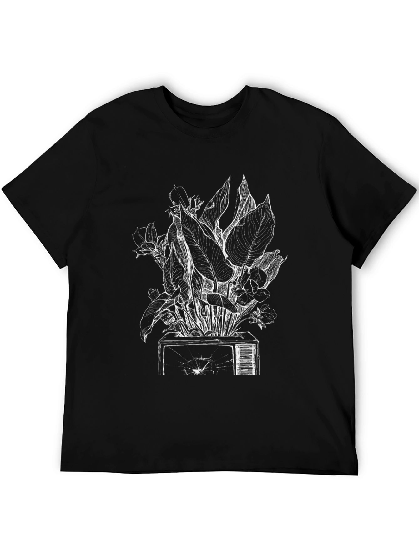 Broken TV Flowers Graphic Tee - Black Cotton T-Shirt