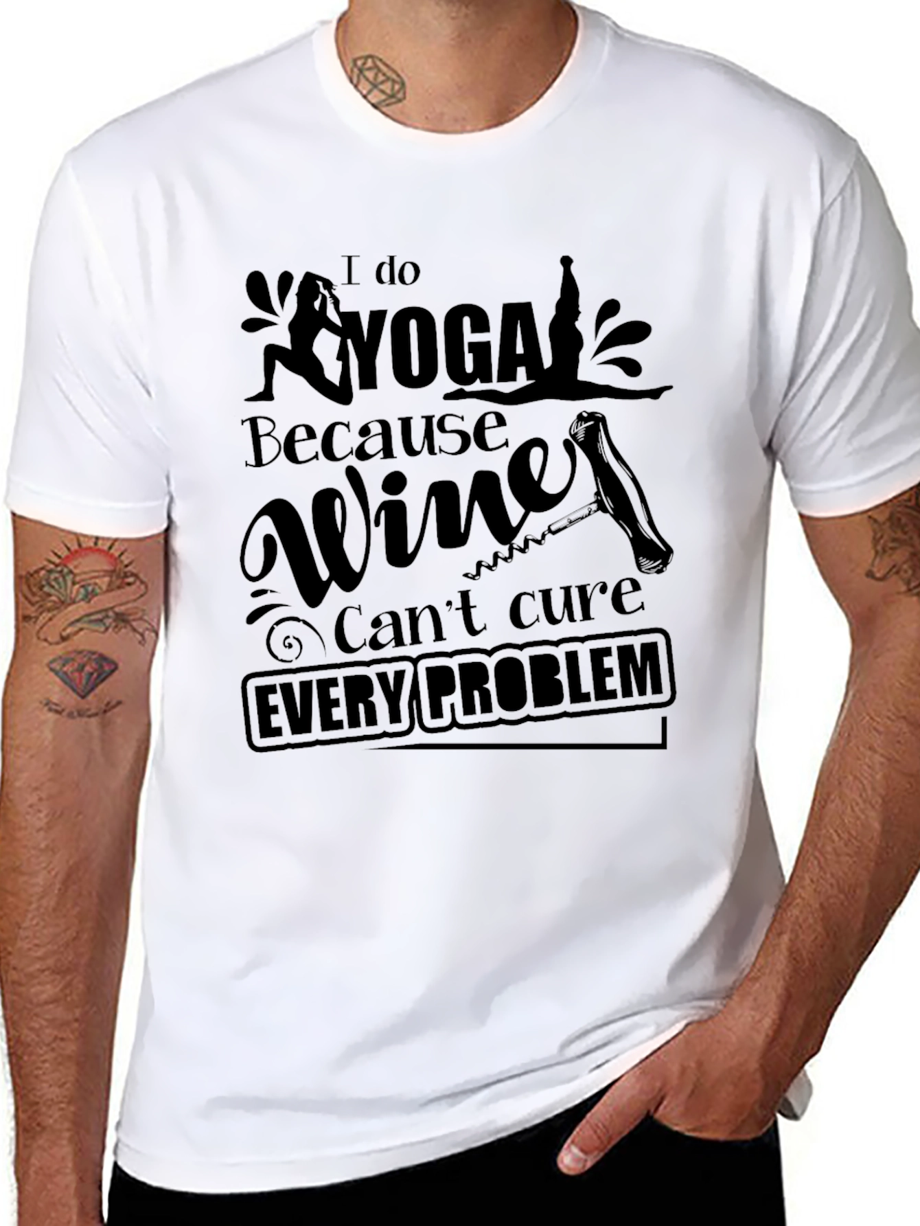 Yoga & Wine Humor T-Shirt - Every Problem