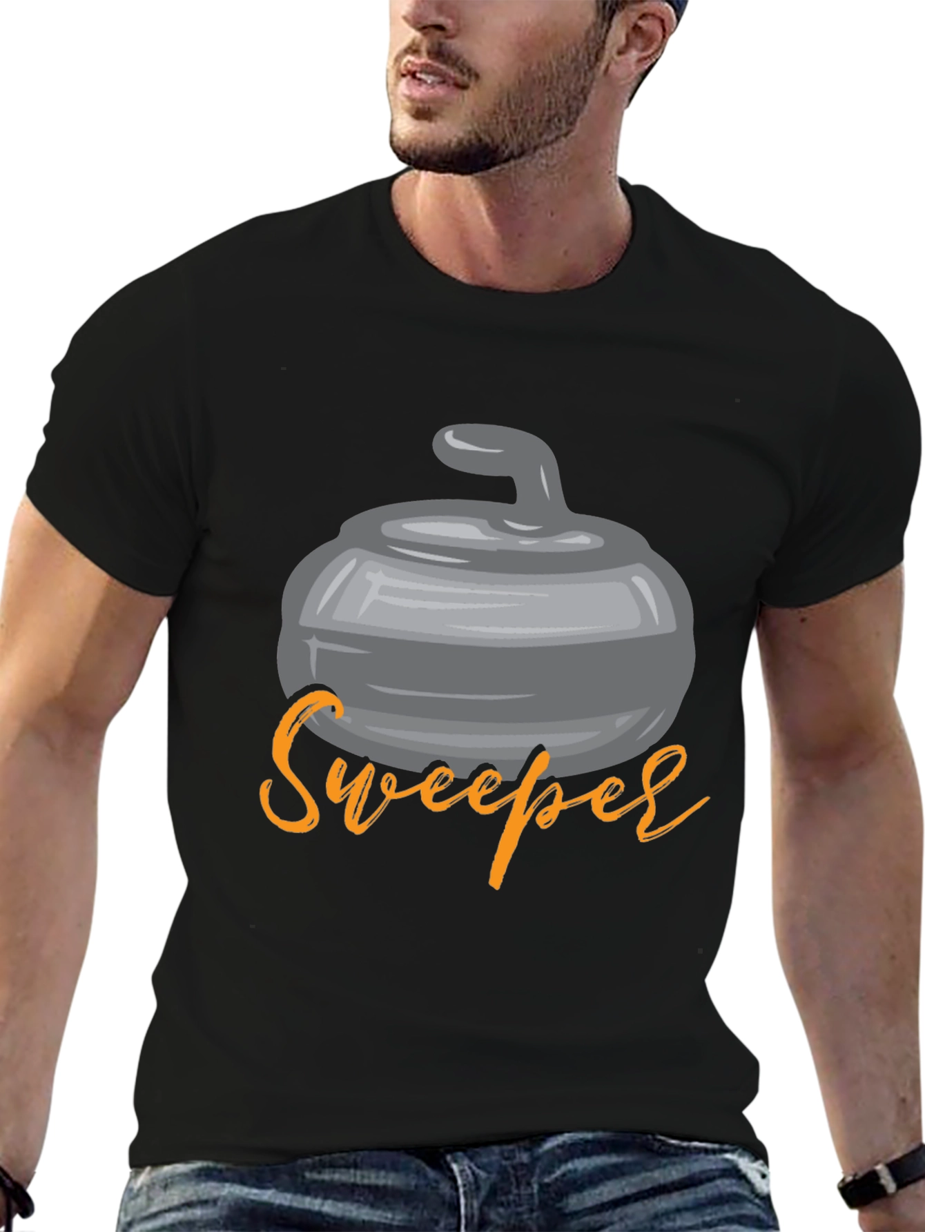 Curling Sweeper Graphic Tee - Black T-Shirt