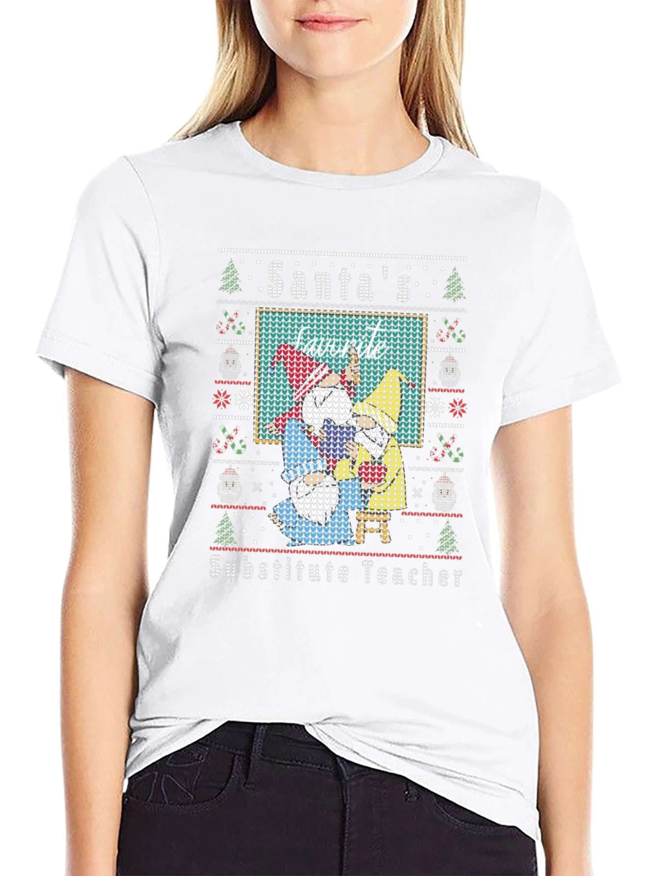 Santas Favorite Substitute Teacher Ugly Christmas Sweater T-Shirt