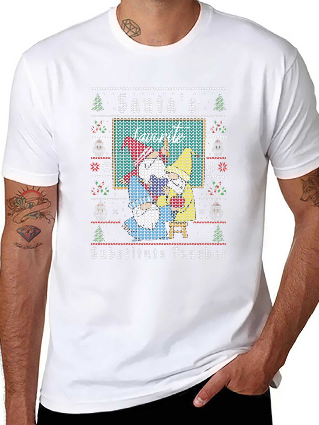 Santas Favorite Substitute Teacher Ugly Christmas Sweater T-Shirt