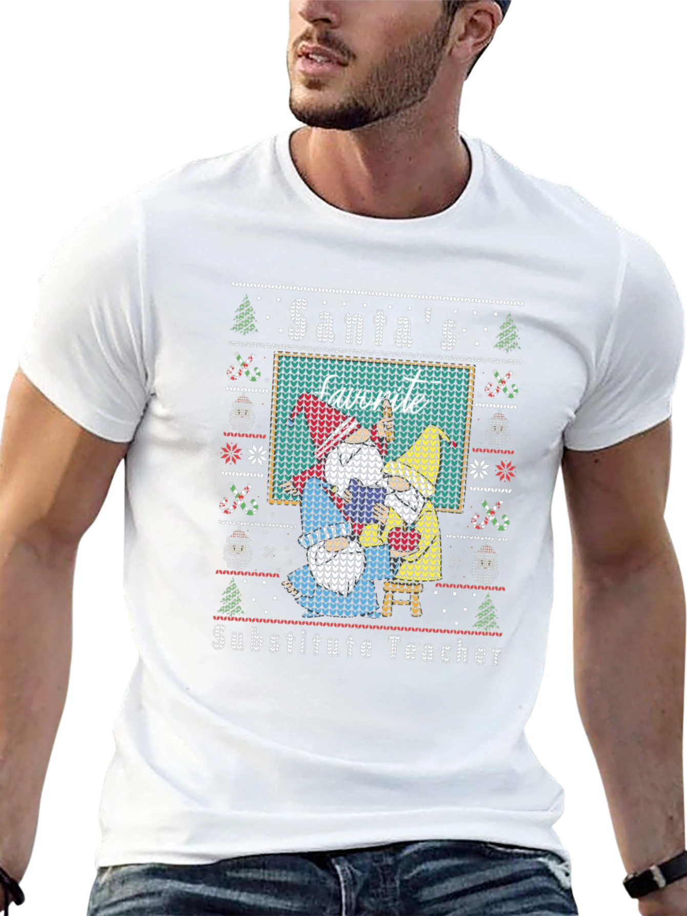 Santas Favorite Substitute Teacher Ugly Christmas Sweater T-Shirt