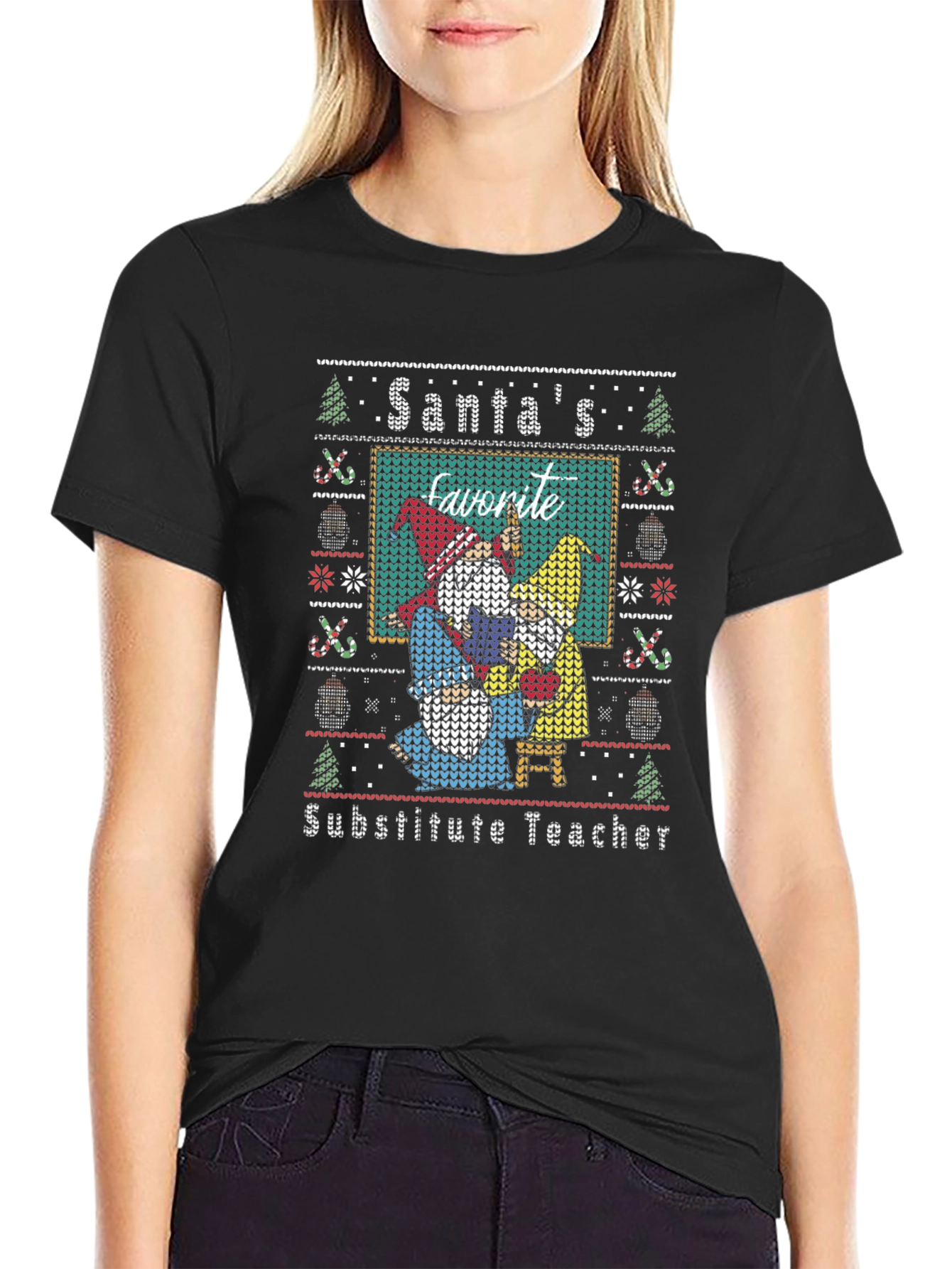 Santas Favorite Substitute Teacher Ugly Christmas Sweater T-Shirt