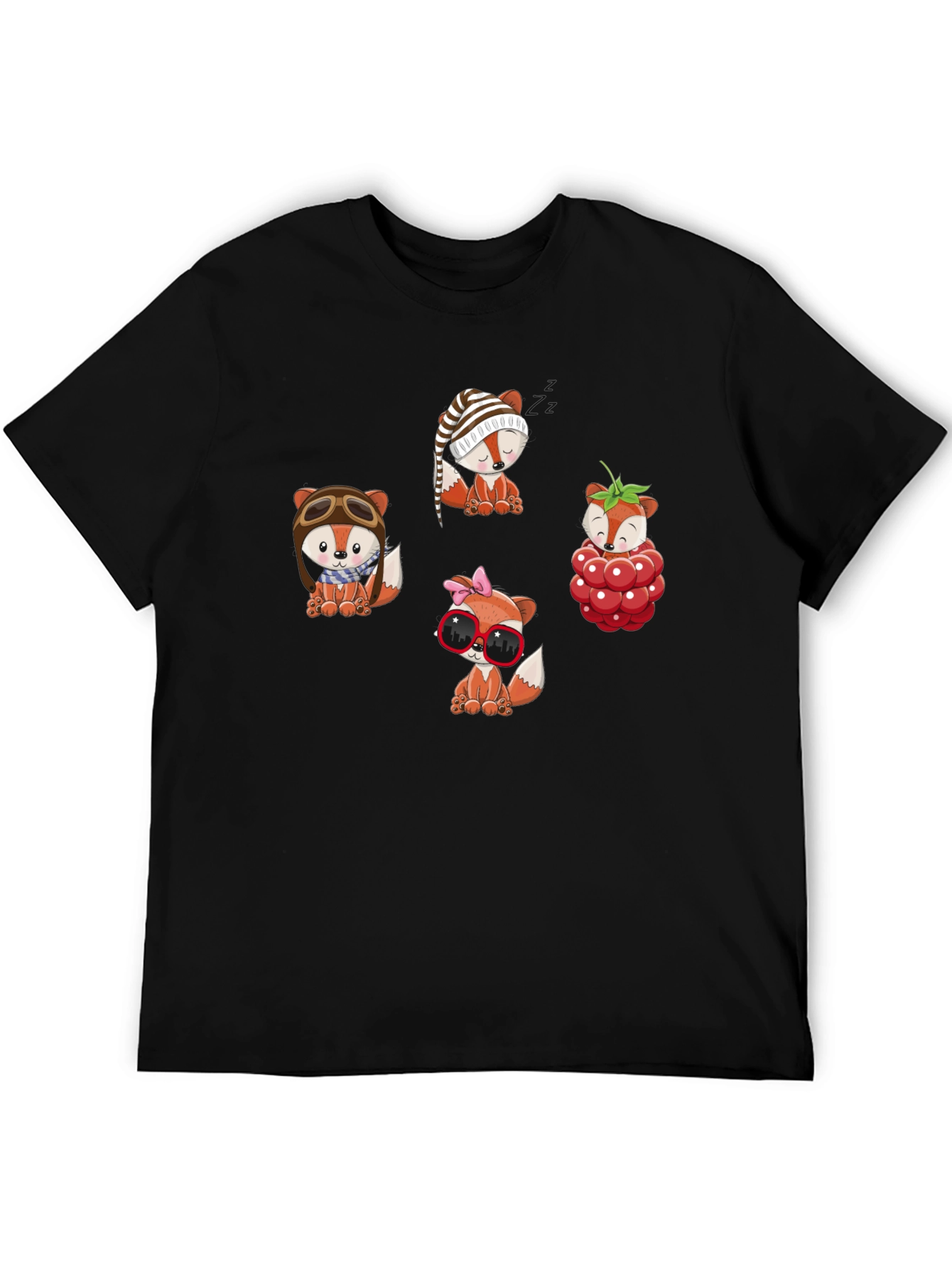 Fox Cartoon Graphic Black Tee