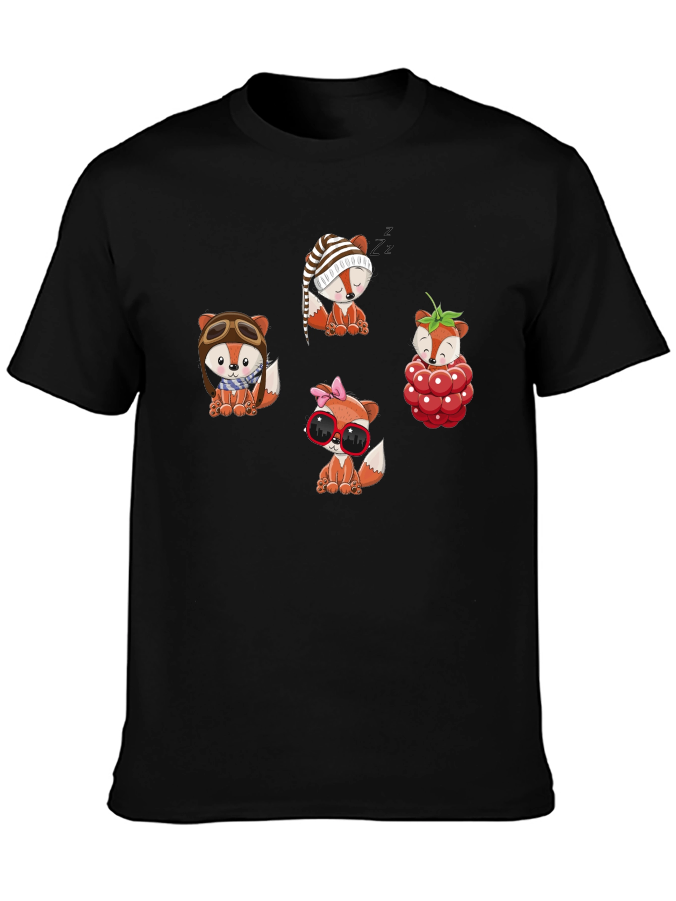 Fox Cartoon Graphic Black Tee