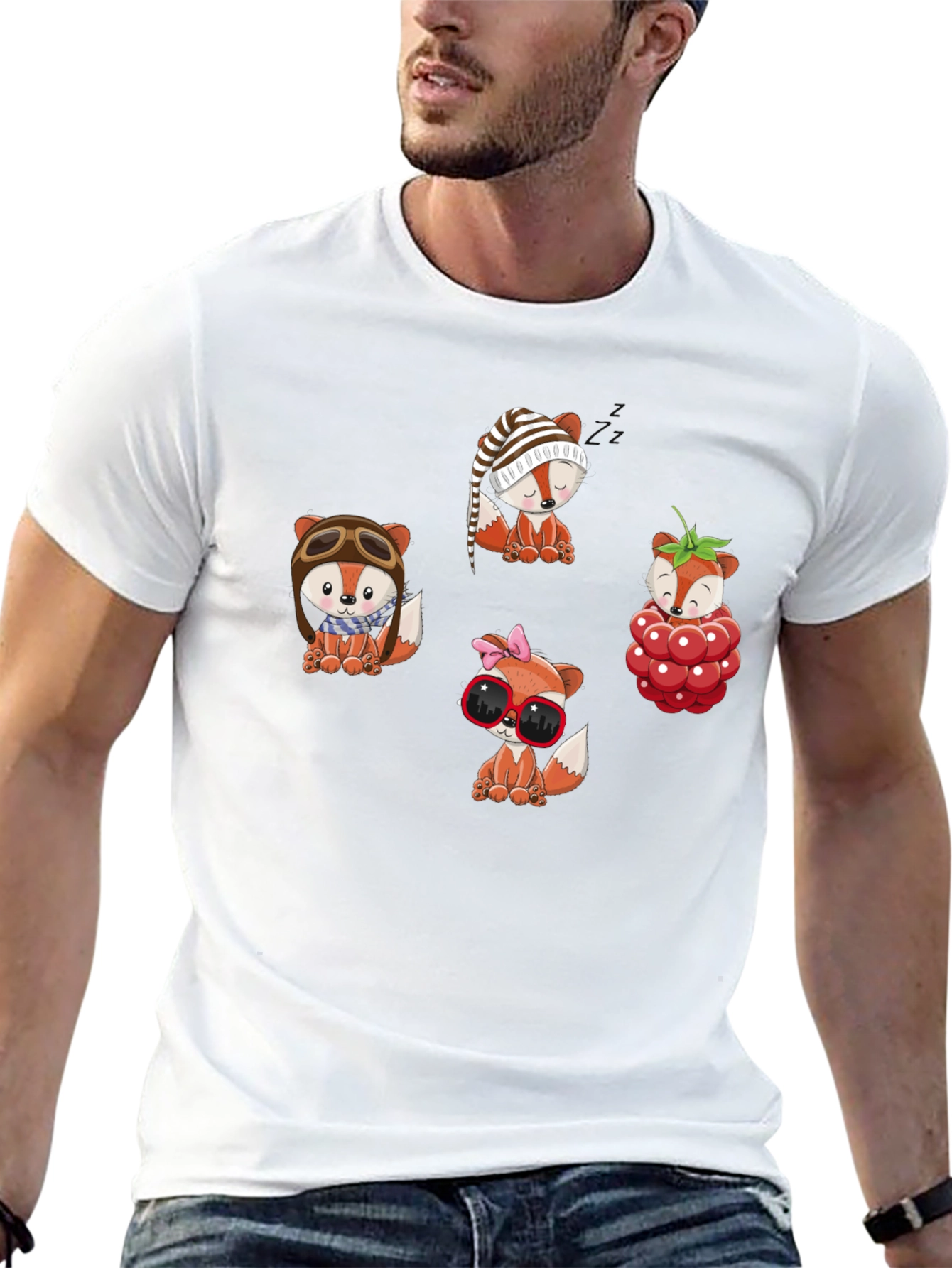 Fox Cartoon Graphic Black Tee