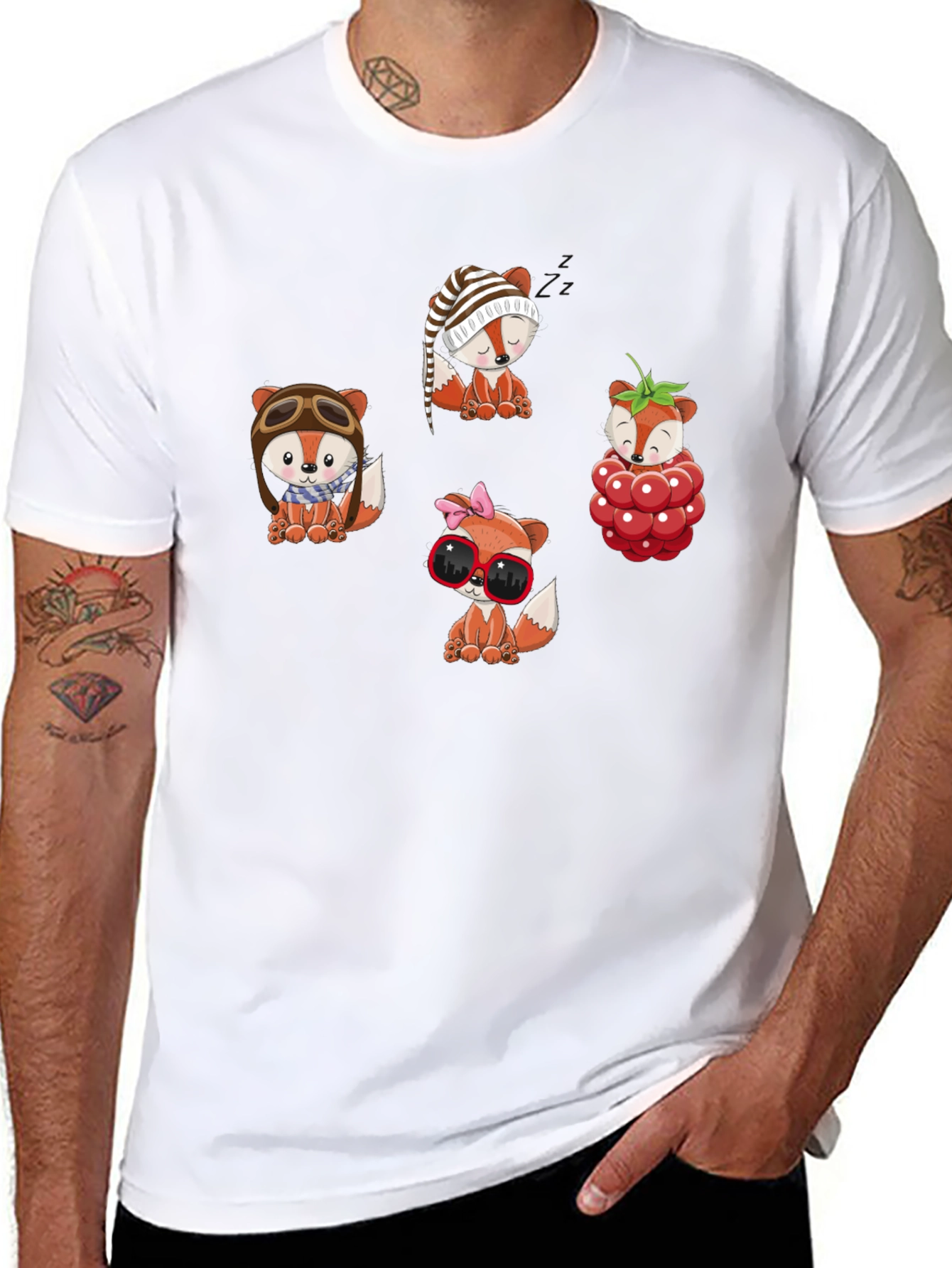 Fox Cartoon Graphic Black Tee