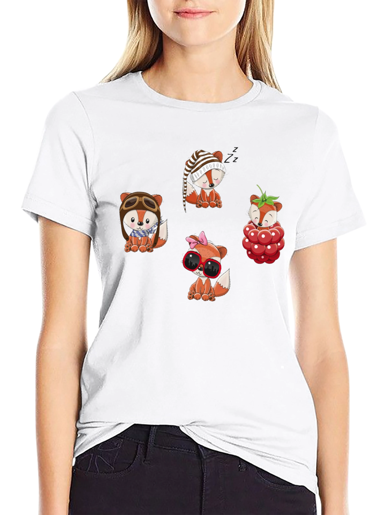 Fox Cartoon Graphic Black Tee