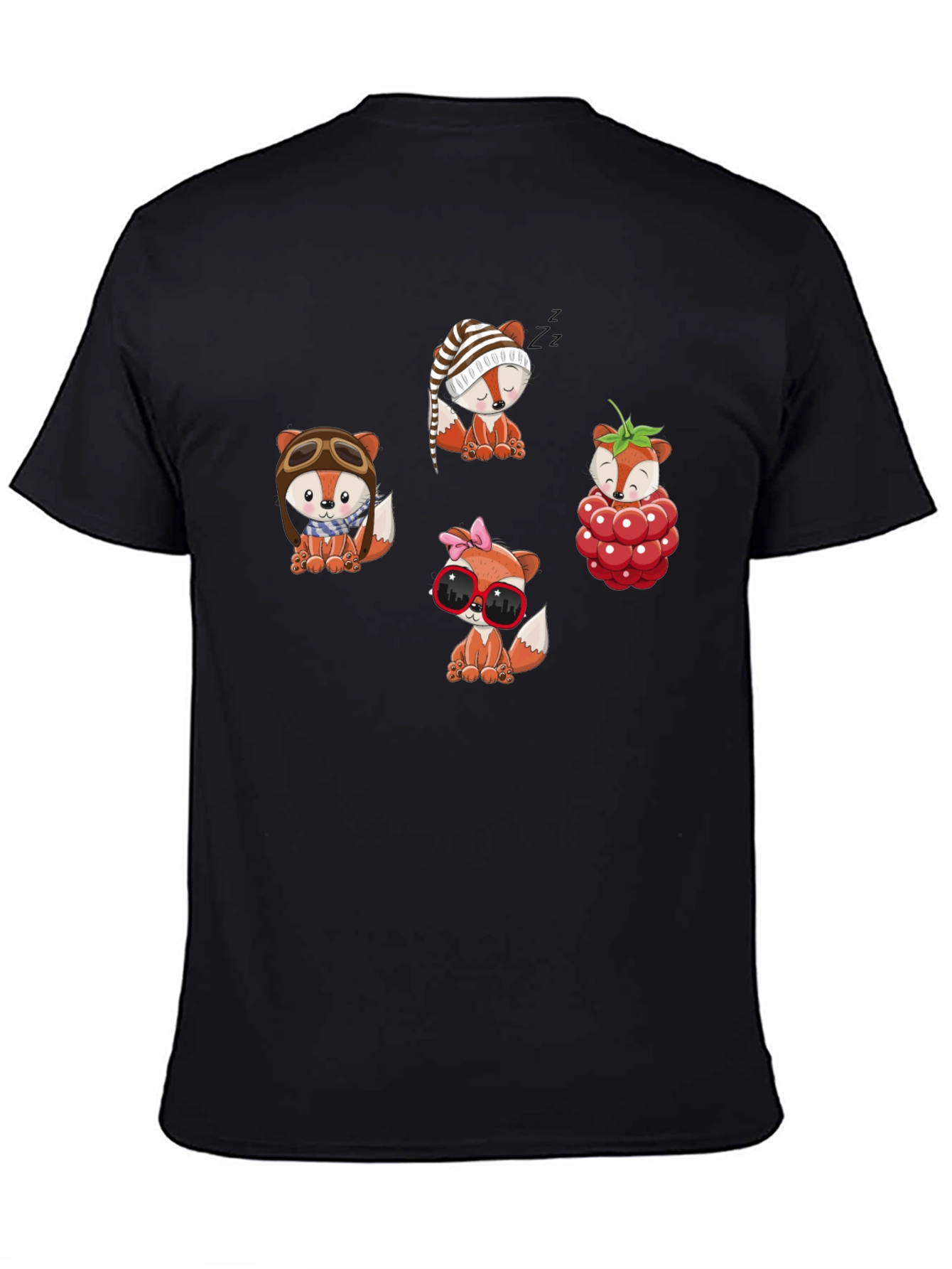 Fox Cartoon Graphic Black Tee