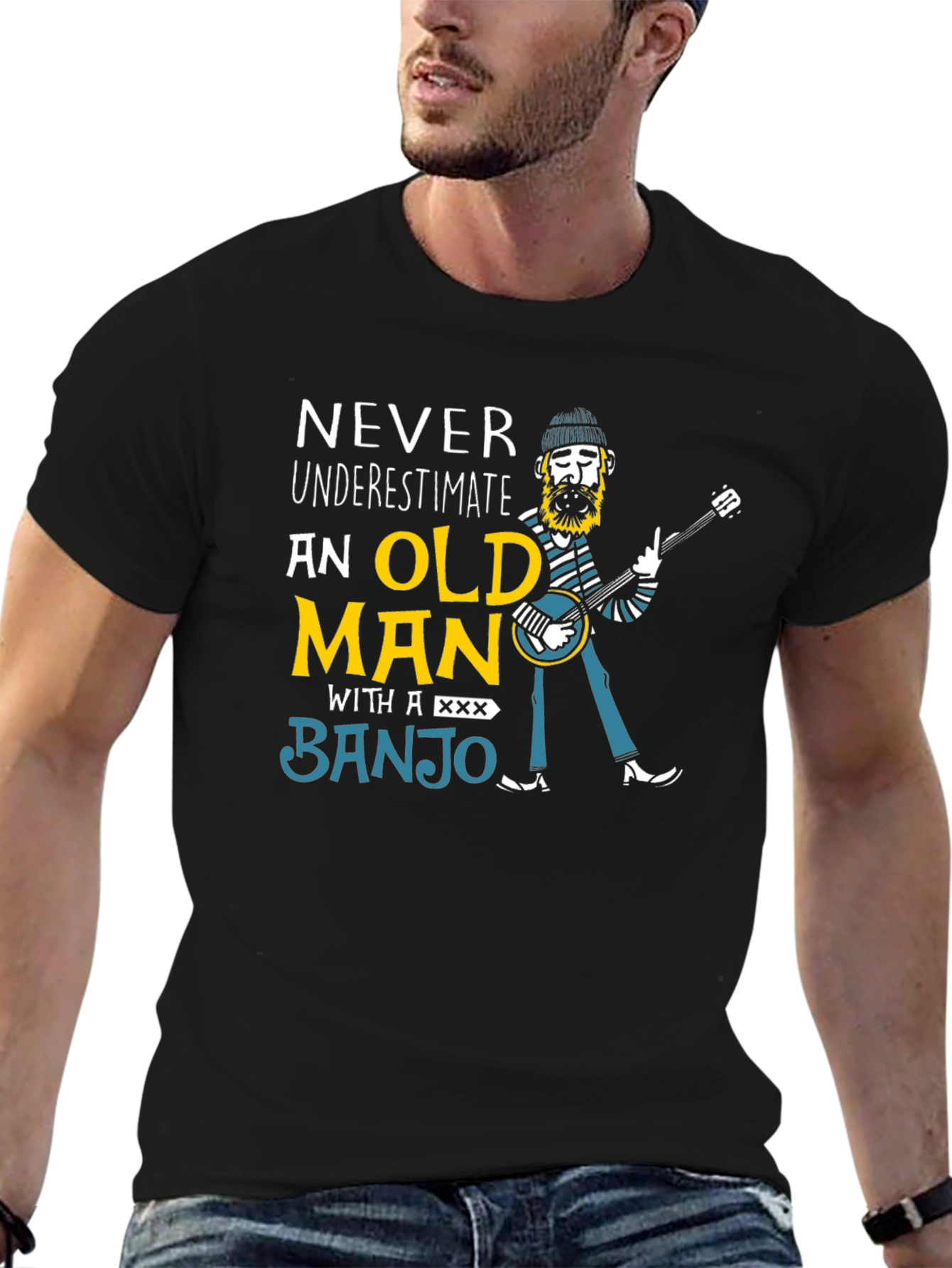 Never Underestimate Old Man Banjo T-Shirt