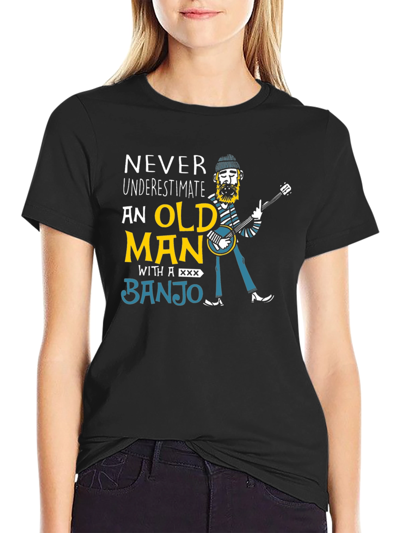 Never Underestimate Old Man Banjo T-Shirt